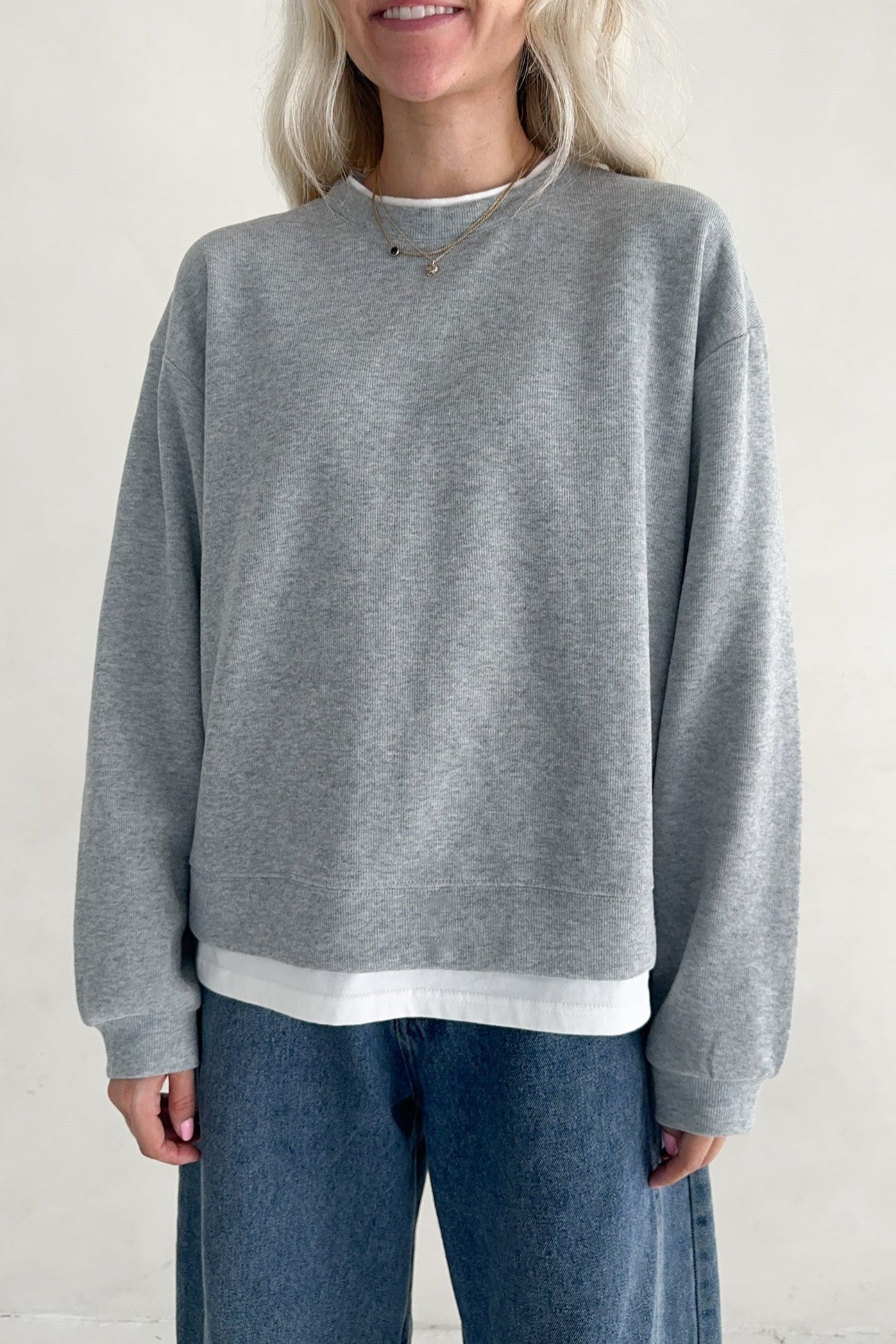 Sophie Crew Twofer Pullover in Heather Grey - Neutral Ground