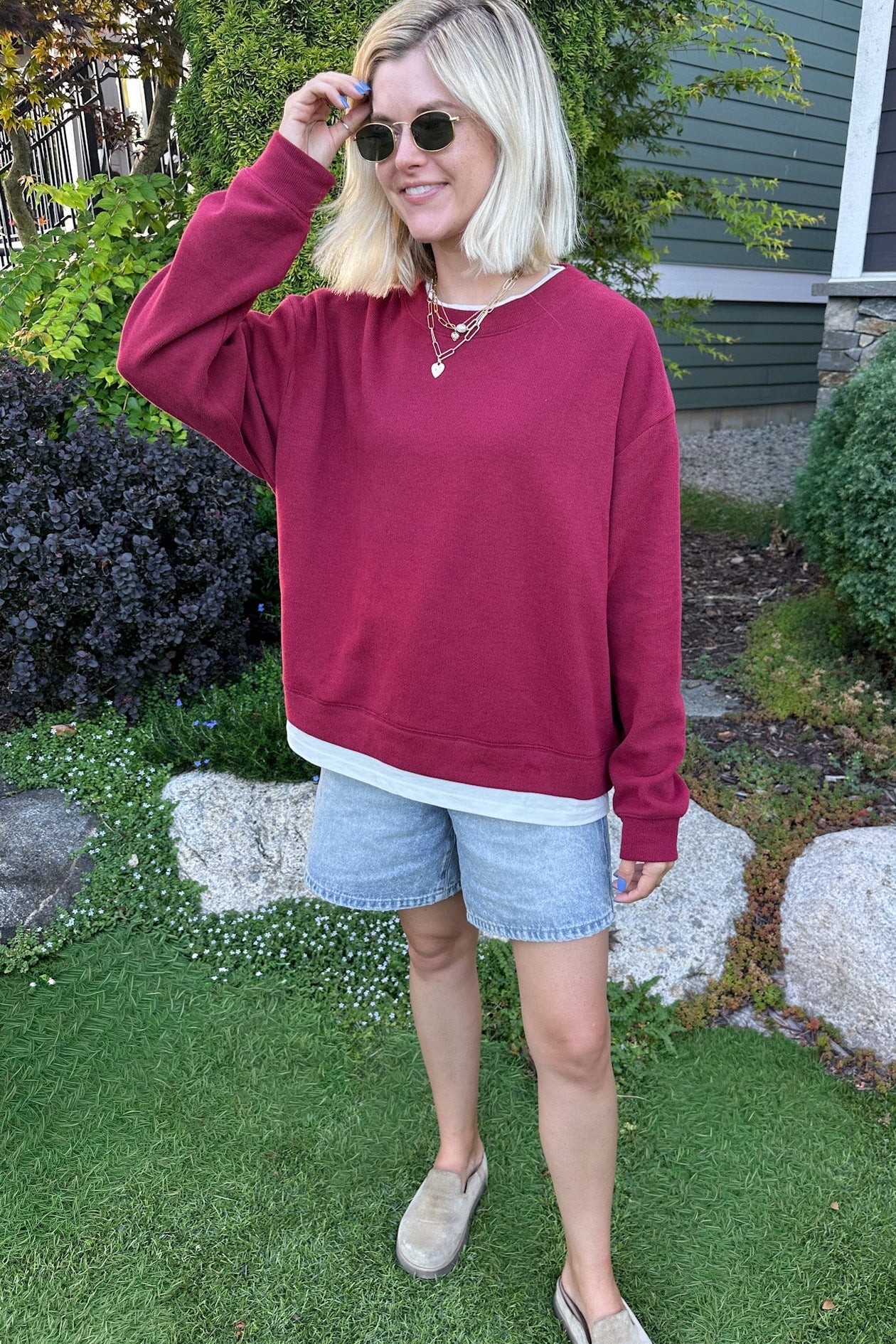 Sophie Crew Twofer Pullover in Maroon - Neutral Ground