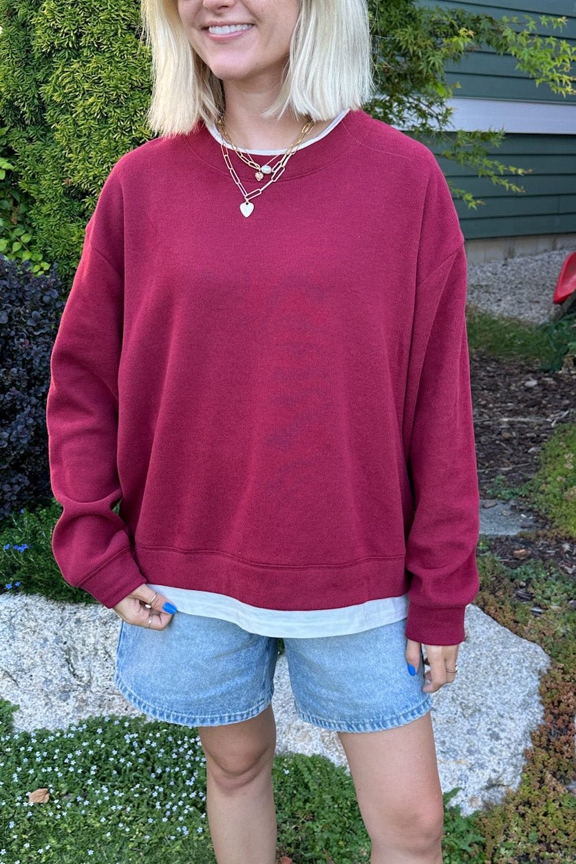 Sophie Crew Twofer Pullover in Maroon - Neutral Ground