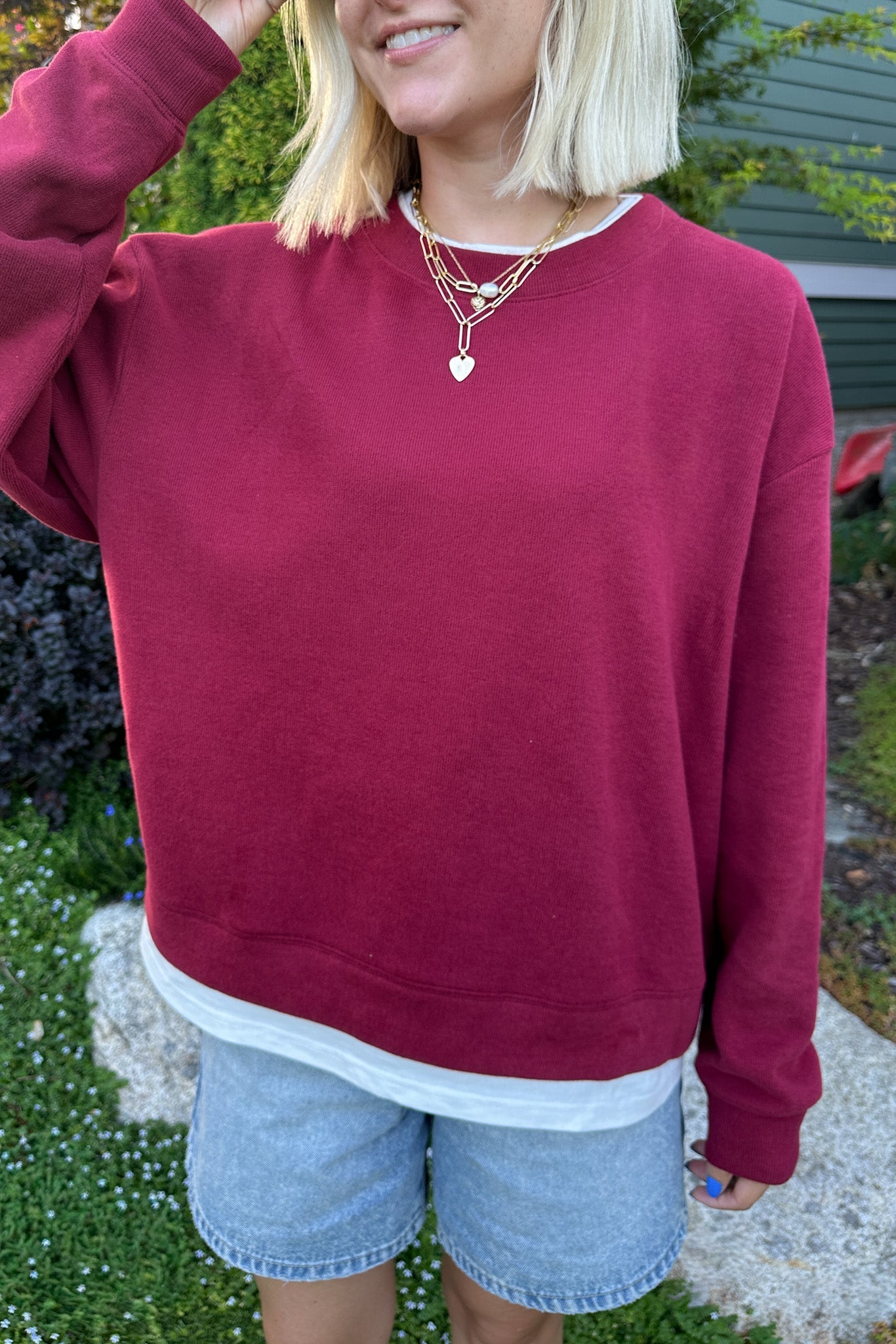 Sophie Crew Twofer Pullover in Maroon - Neutral Ground