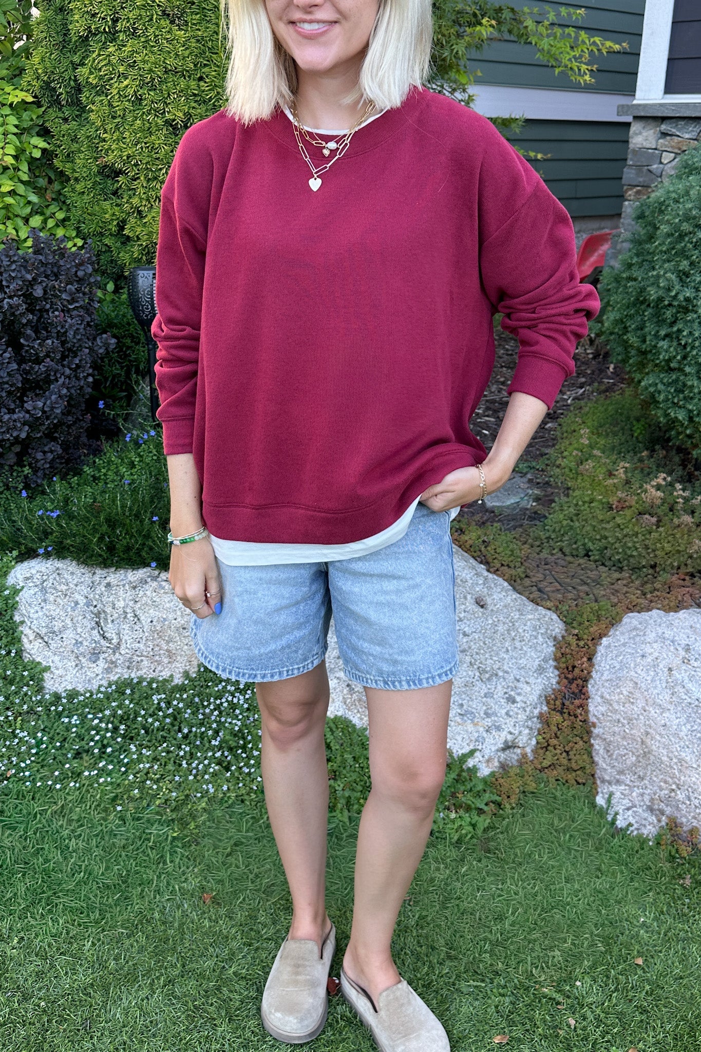 Sophie Crew Twofer Pullover in Maroon - Neutral Ground