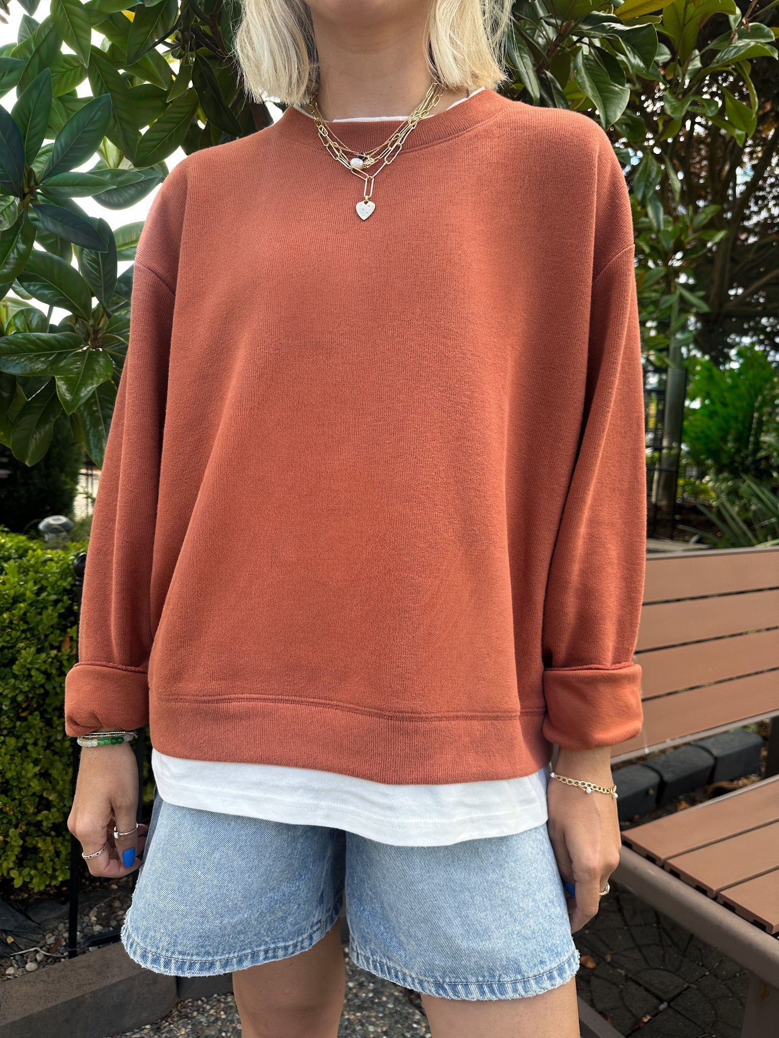 Sophie Crew Twofer Pullover in Rust - Neutral Ground