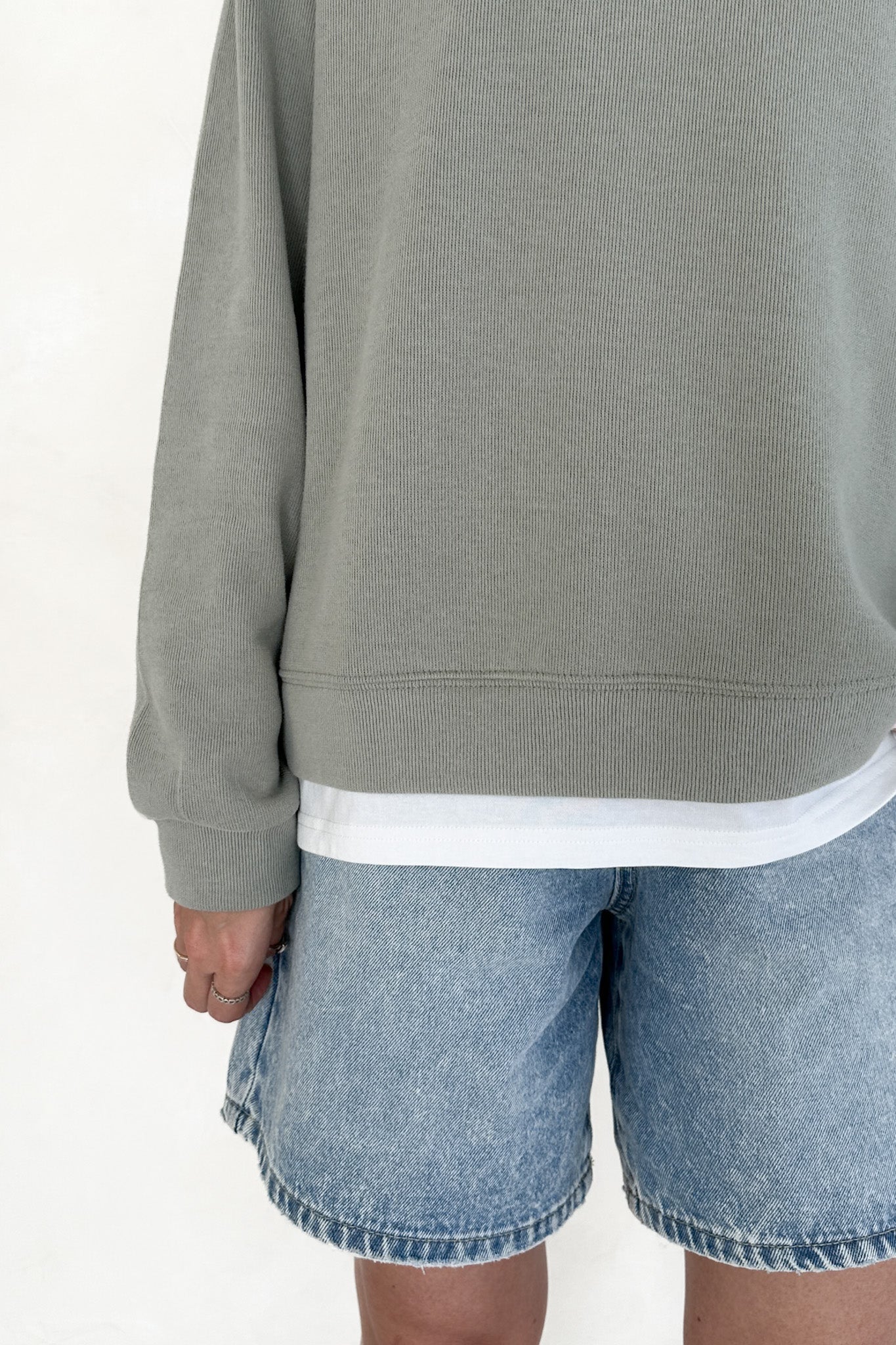 Sophie Crew Twofer Pullover in Sage - Neutral Ground