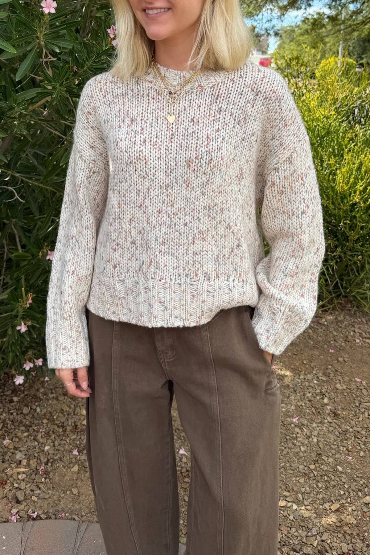 Sprinkles Speckled Knit Crew Neck Sweater - Neutral Ground