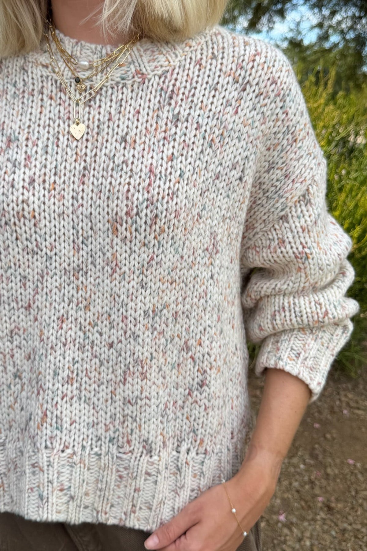 Sprinkles Speckled Knit Crew Neck Sweater - Neutral Ground