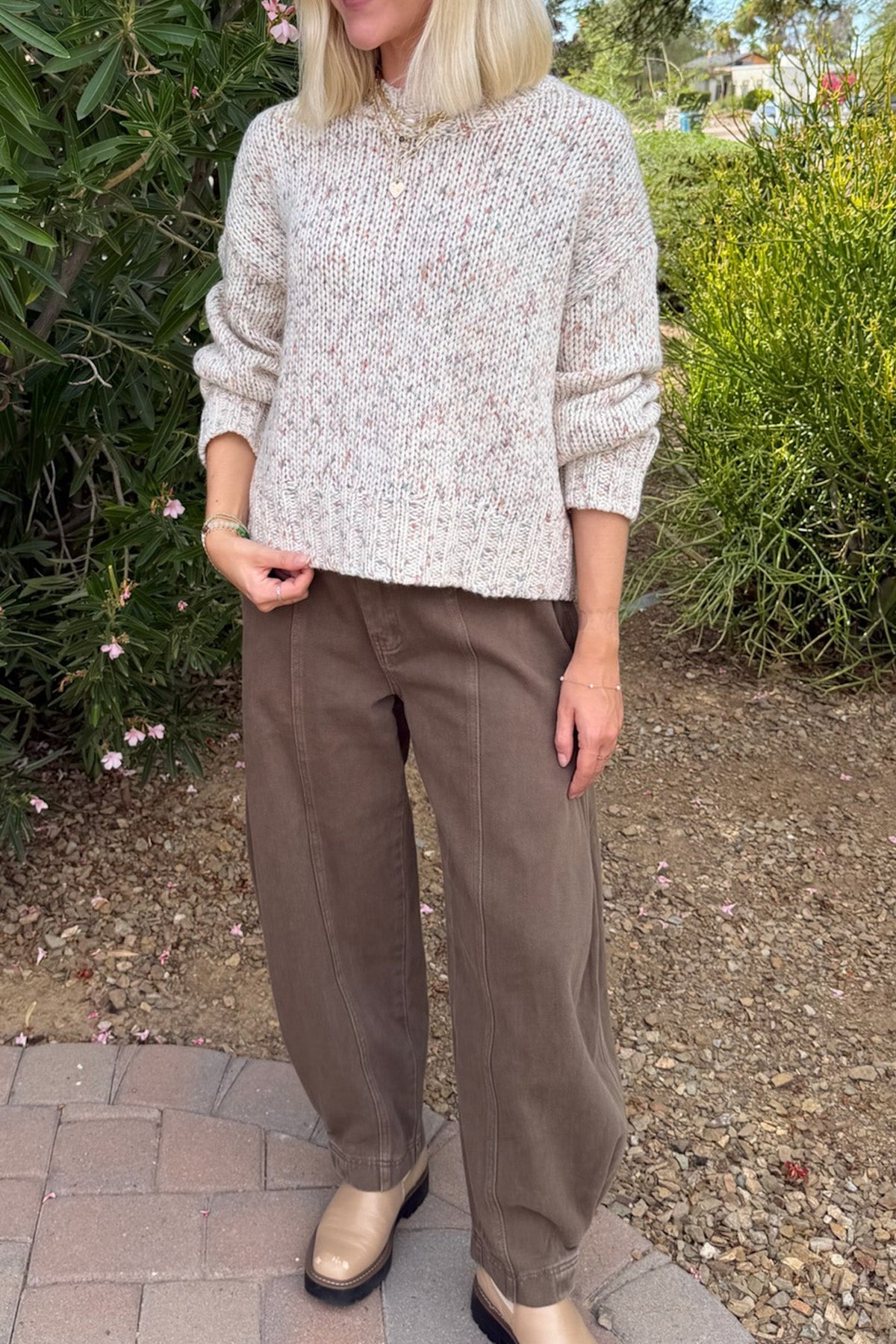 Sprinkles Speckled Knit Crew Neck Sweater - Neutral Ground