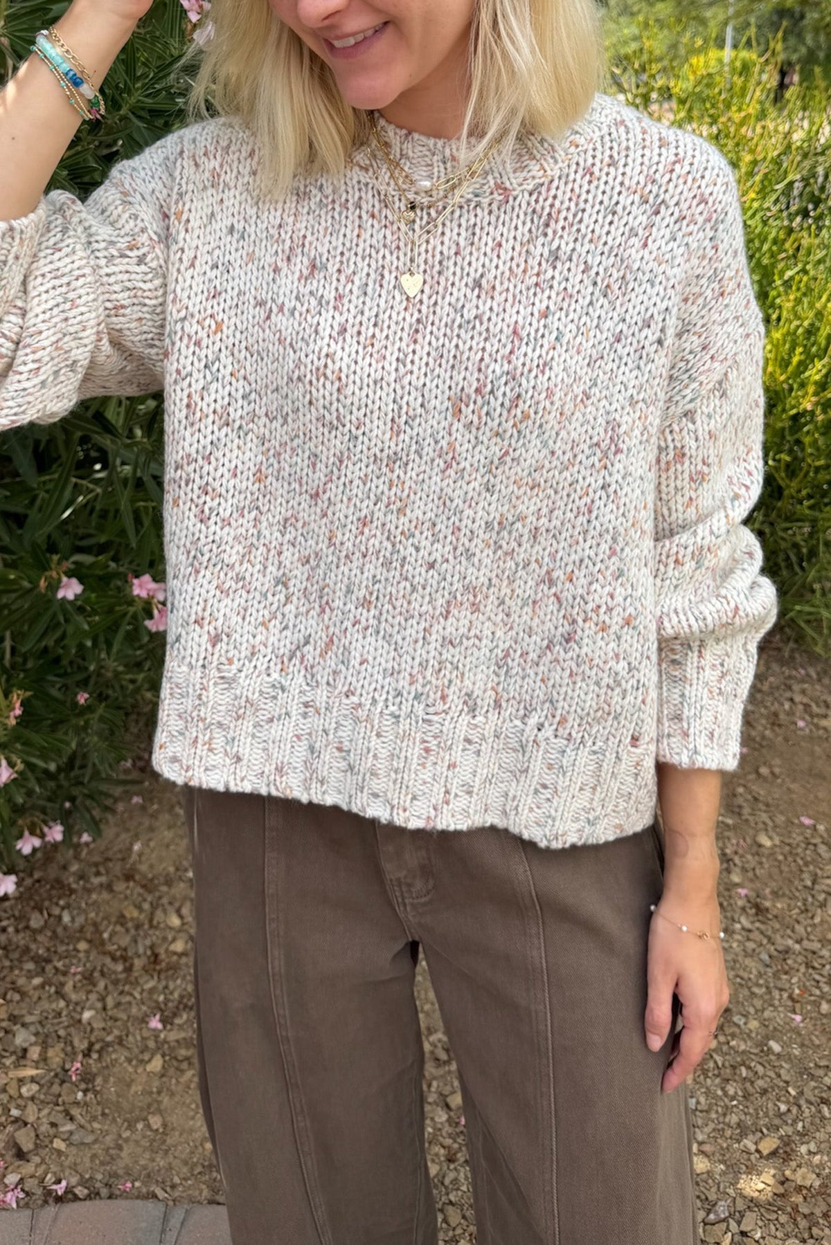 Sprinkles Speckled Knit Crew Neck Sweater - Neutral Ground