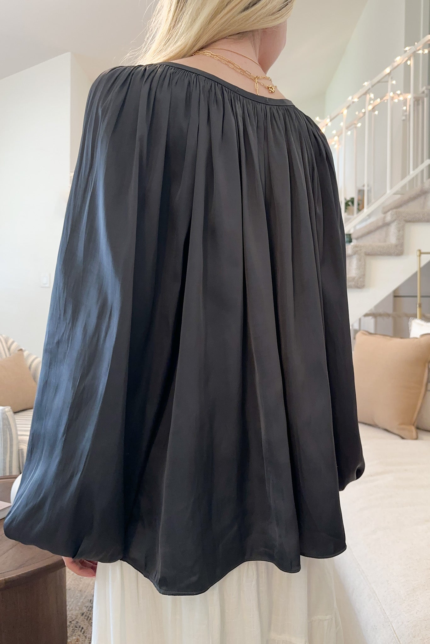 St. Maritz Satin Blouse in Charcoal - Neutral Ground