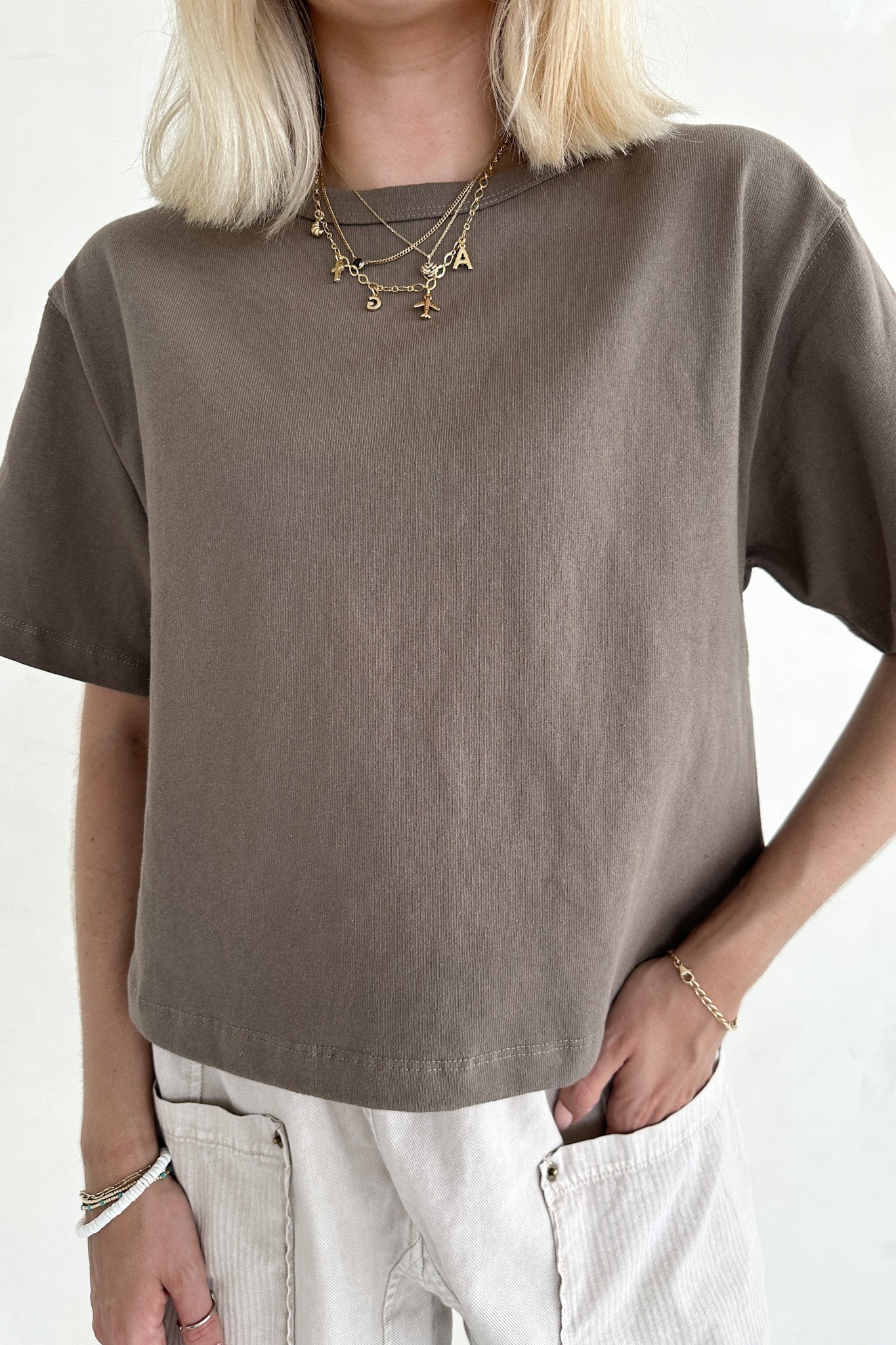 Stella Linen Short Sleeve Knit Top in Mocha - Neutral Ground