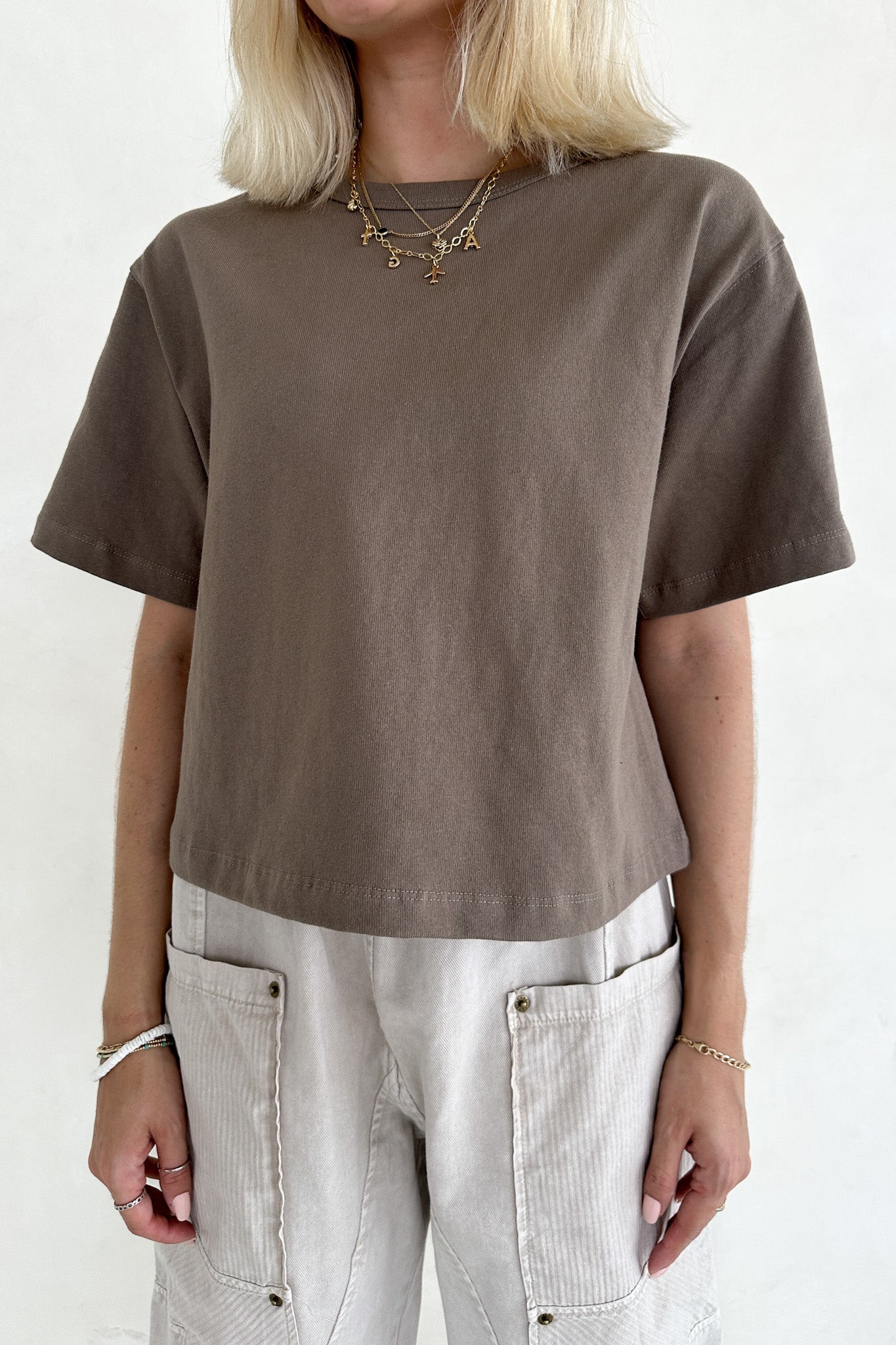 Stella Linen Short Sleeve Knit Top in Mocha - Neutral Ground