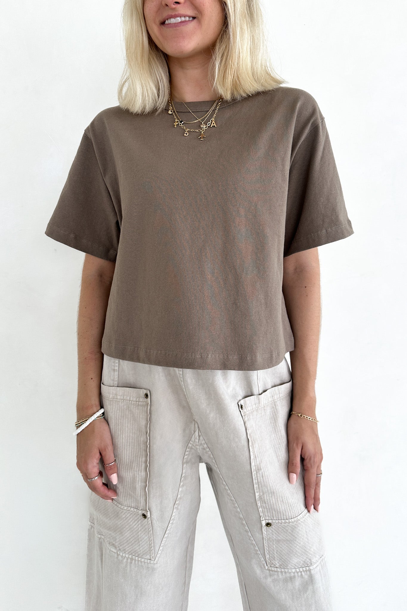 Stella Linen Short Sleeve Knit Top in Mocha - Neutral Ground