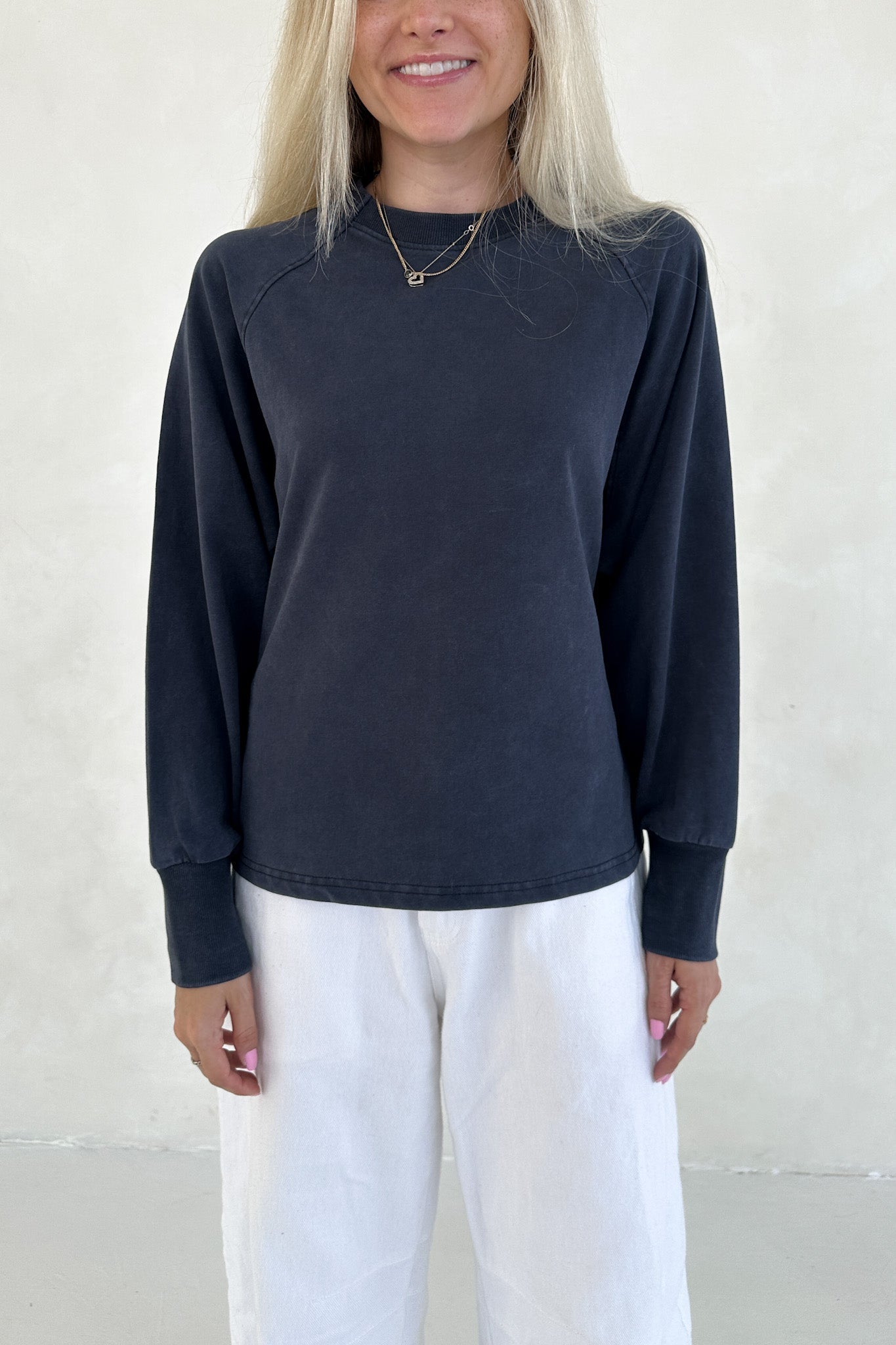 Stella Mineral Wash Tie Back Long Sleeve Pullover - Neutral Ground