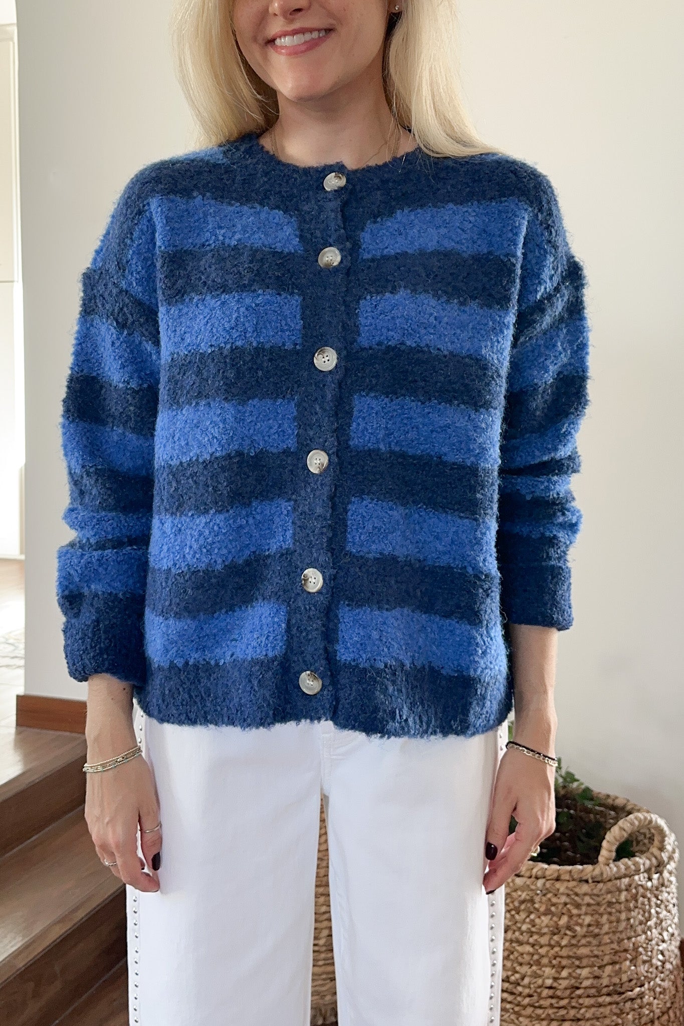 Stevie Brushed Striped Button Up Cardigan - Neutral Ground