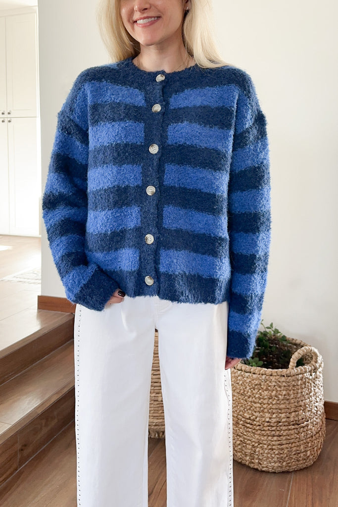 Stevie Brushed Striped Button Up Cardigan - Neutral Ground