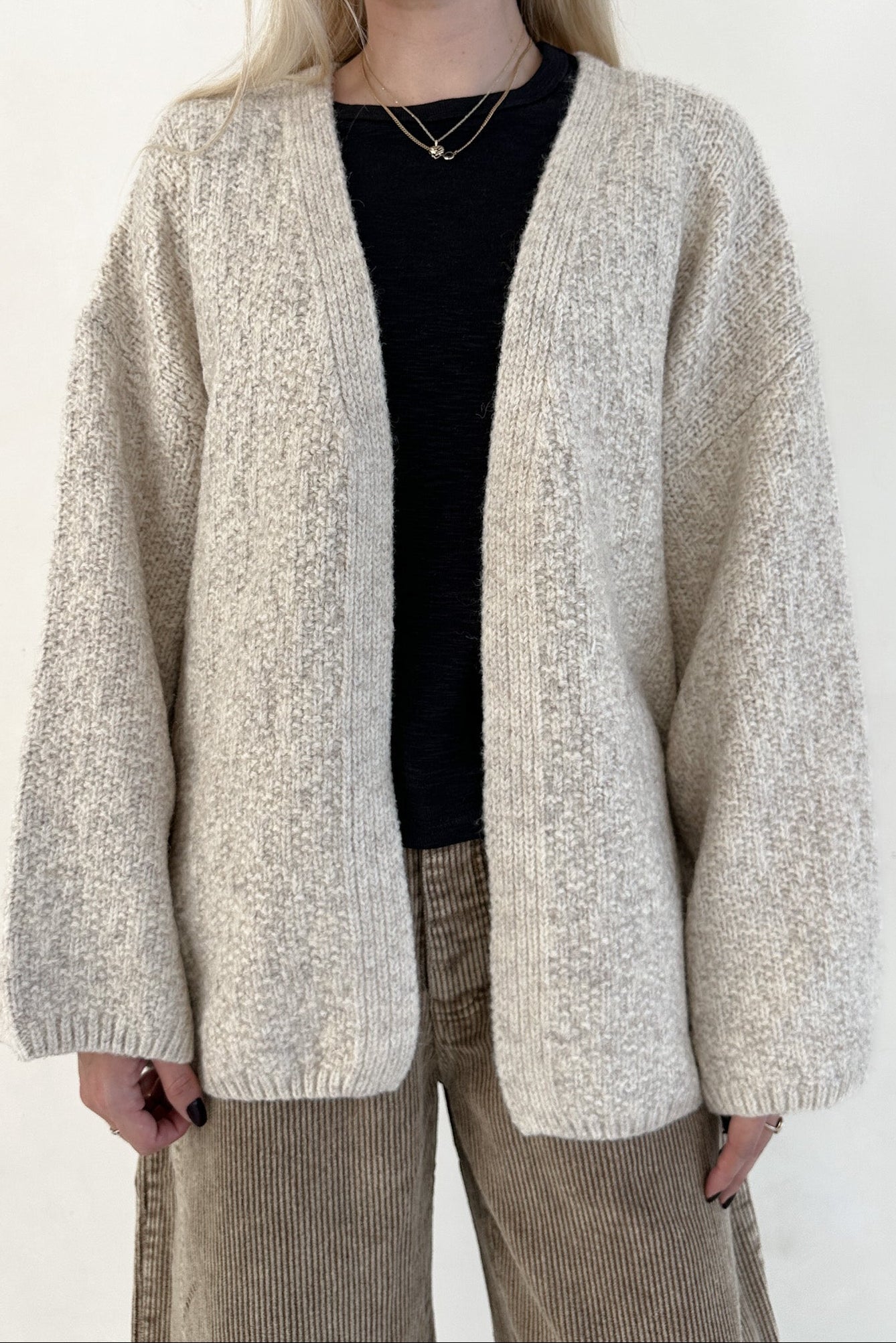 Stowe Open Front Knit Cardigan in Oatmeal - Neutral Ground
