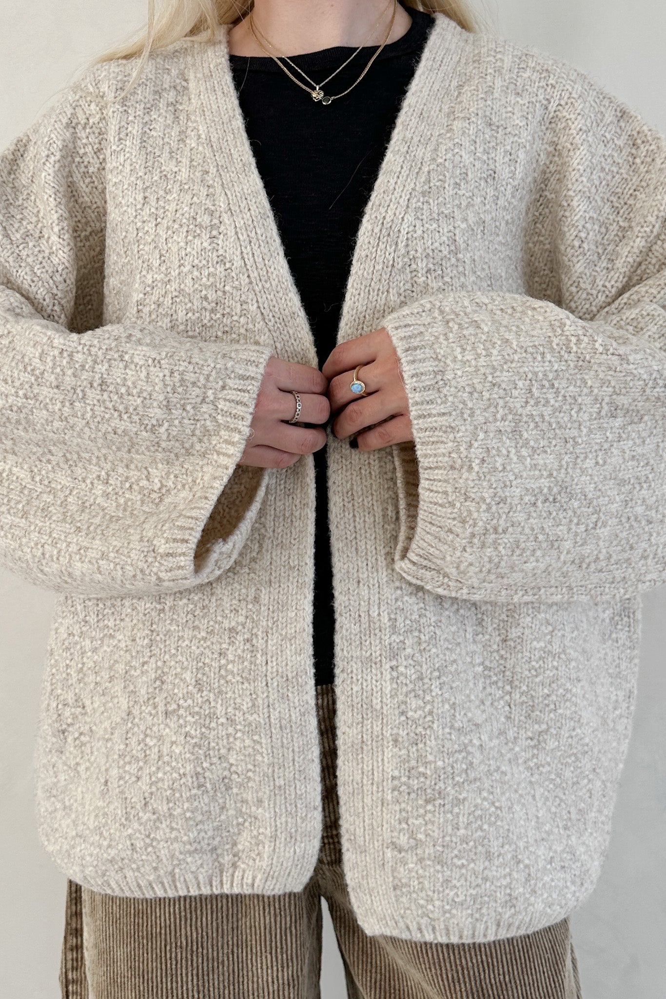 Stowe Open Front Knit Cardigan in Oatmeal - Neutral Ground