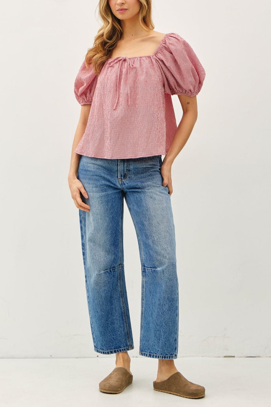 Strawberry Fields Puff Sleeve Gingham Top - Neutral Ground