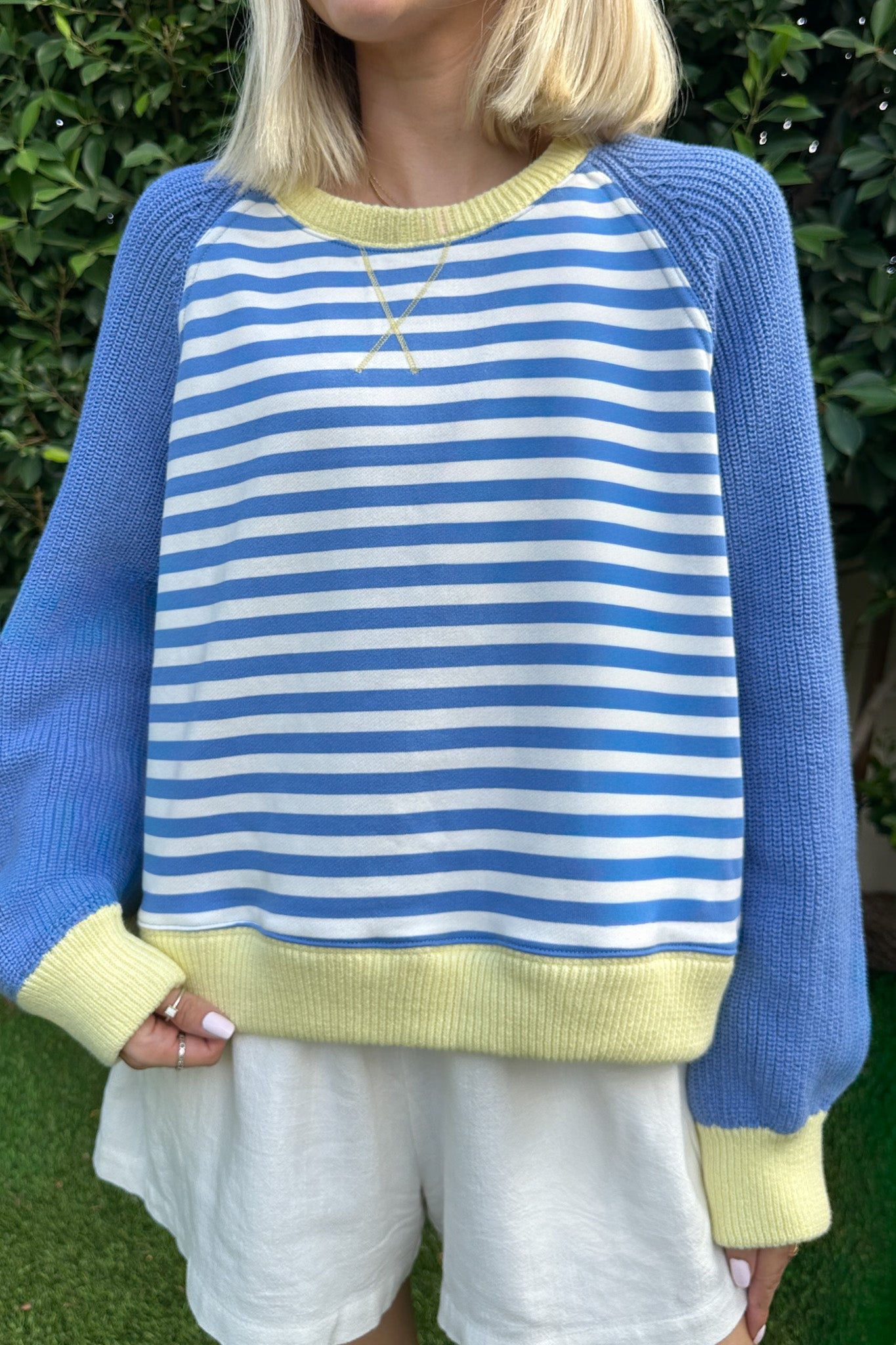 Stripe Pullover With Sweater Sleeves - Neutral Ground