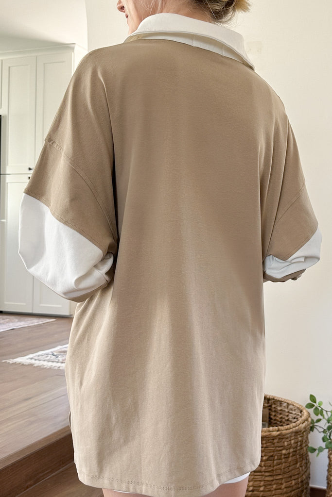 Stripe Rugby Polo Top & Biker Shorts Set in Natural - Neutral Ground