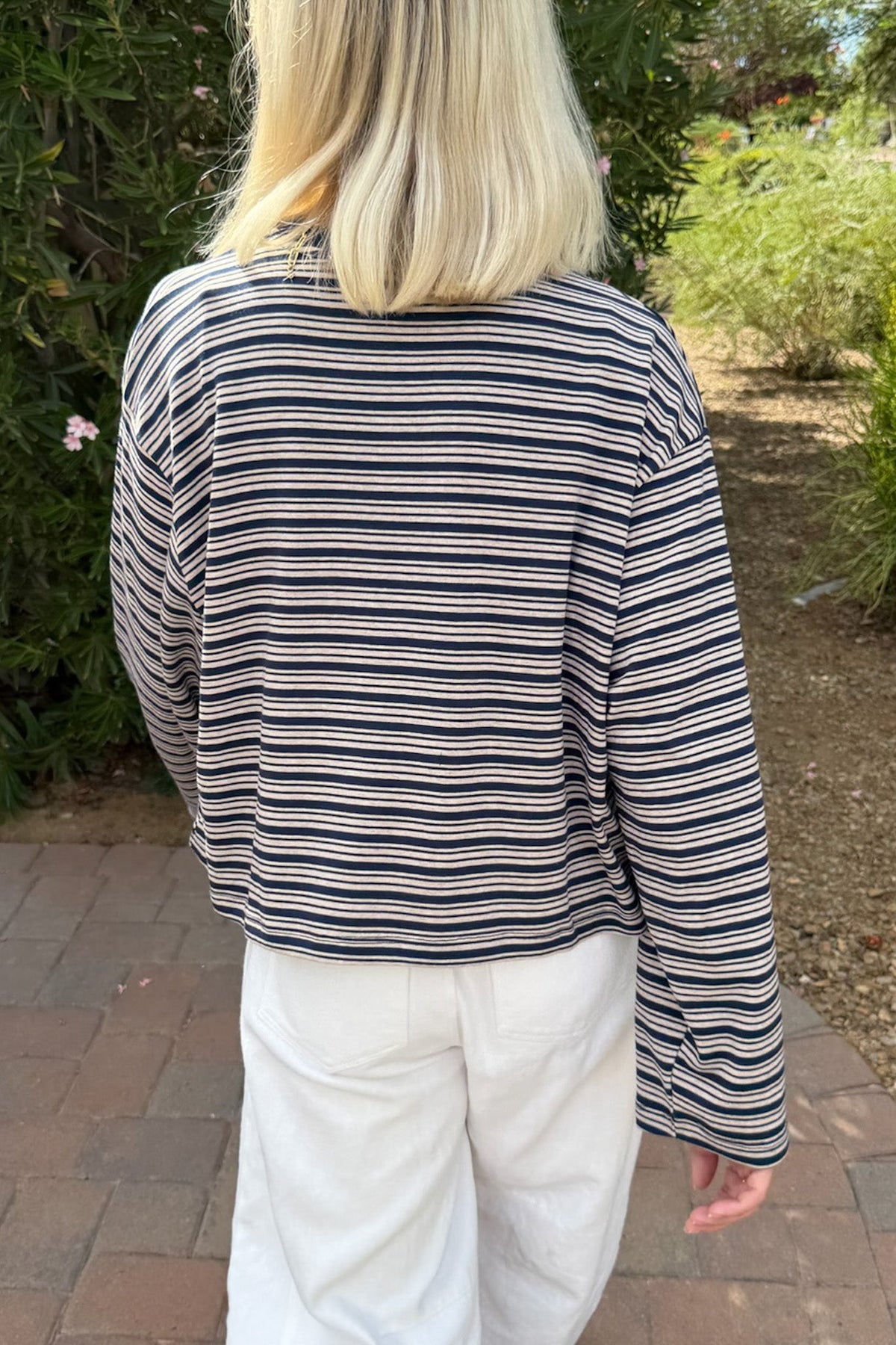 Studio Striped Lightweight Long Sleeve Top in Navy - Neutral Ground