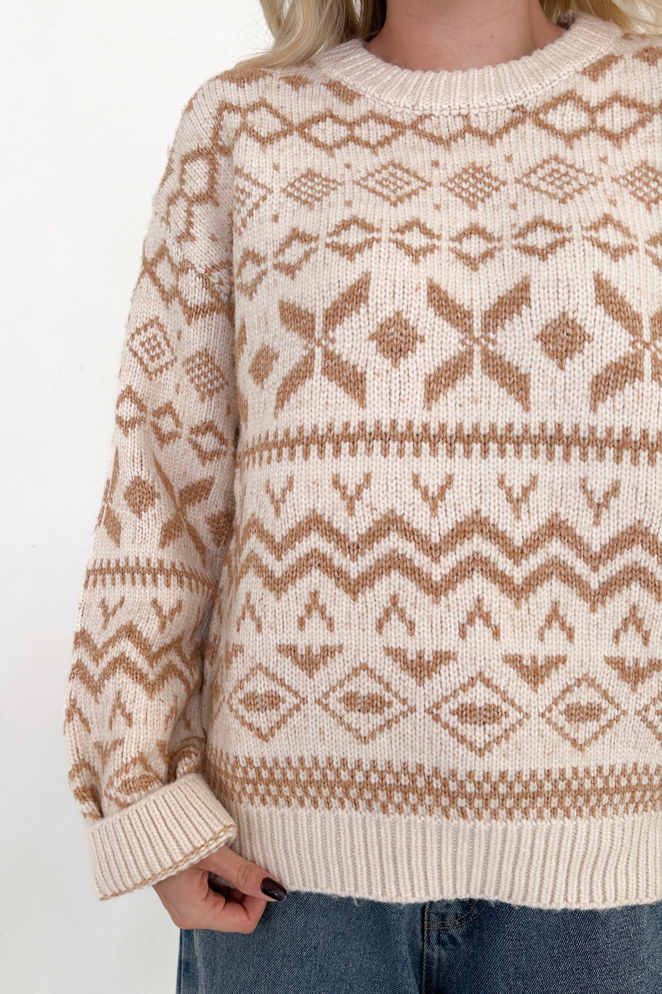 Sugar Cookie Jacquard Knit Sweater - Neutral Ground