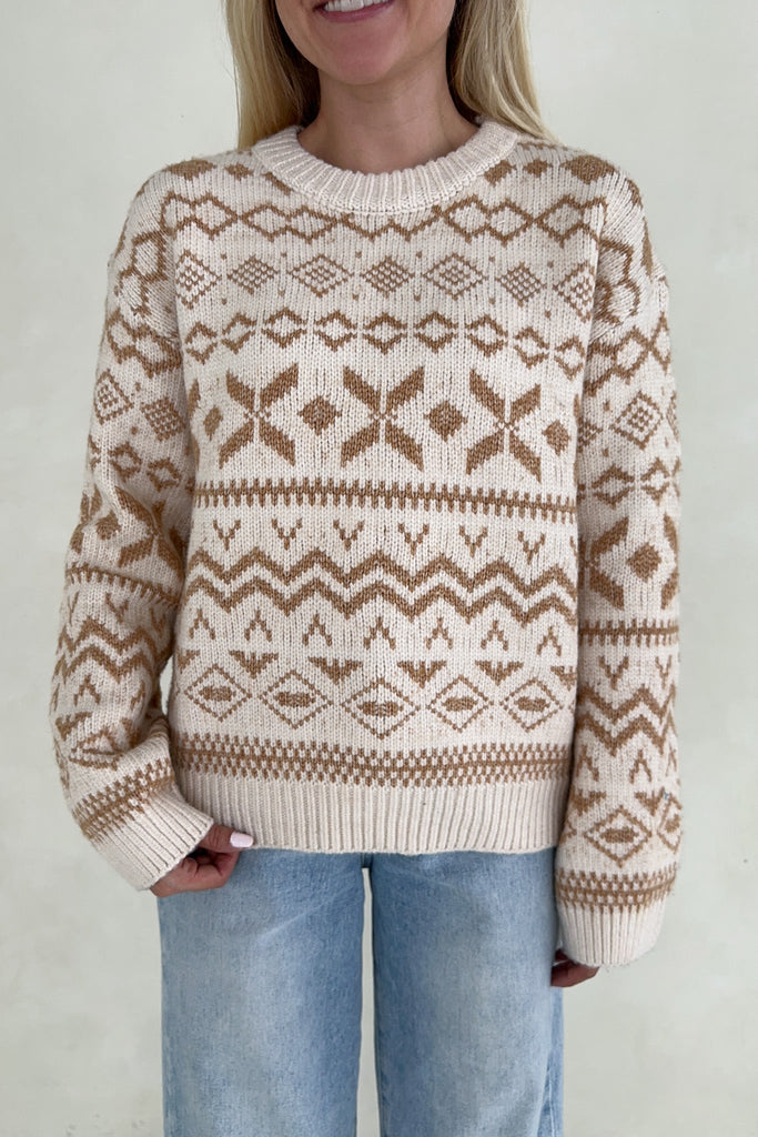 Sugar Cookie Jacquard Knit Sweater - Neutral Ground