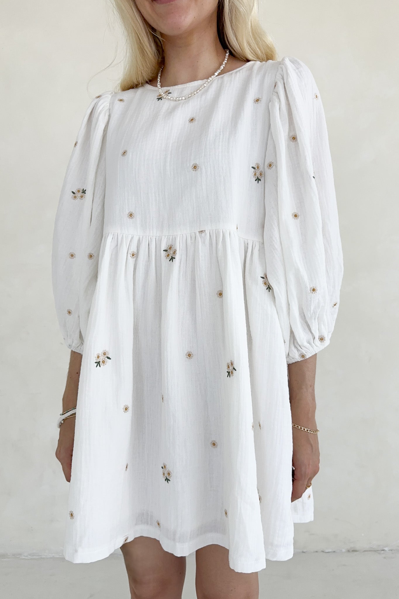 Summertime Embroidered Babydoll Dress - Neutral Ground