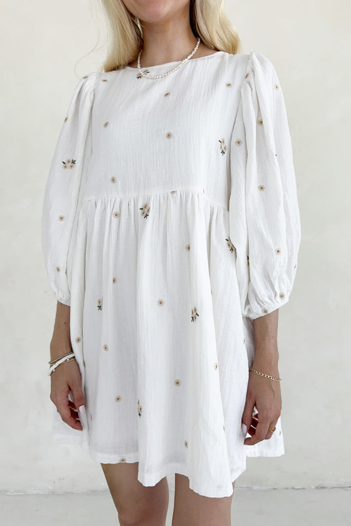 Summertime Embroidered Babydoll Dress - Neutral Ground