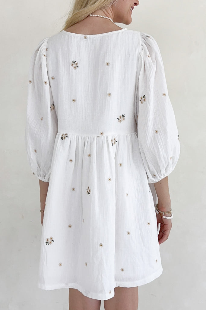 Summertime Embroidered Babydoll Dress - Neutral Ground