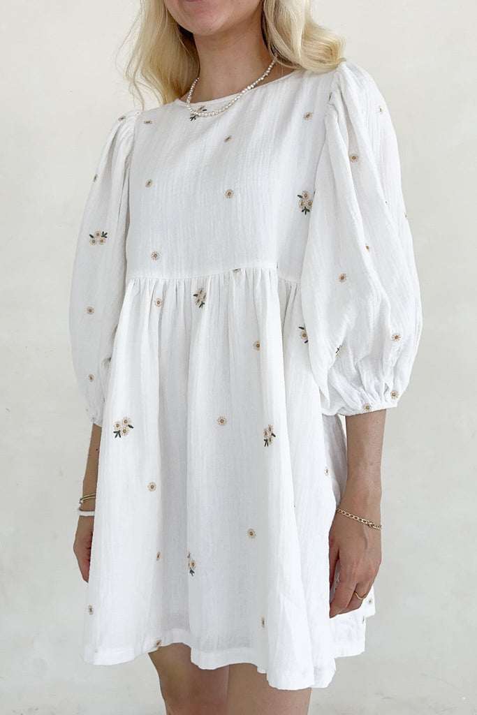 Summertime Embroidered Babydoll Dress - Neutral Ground