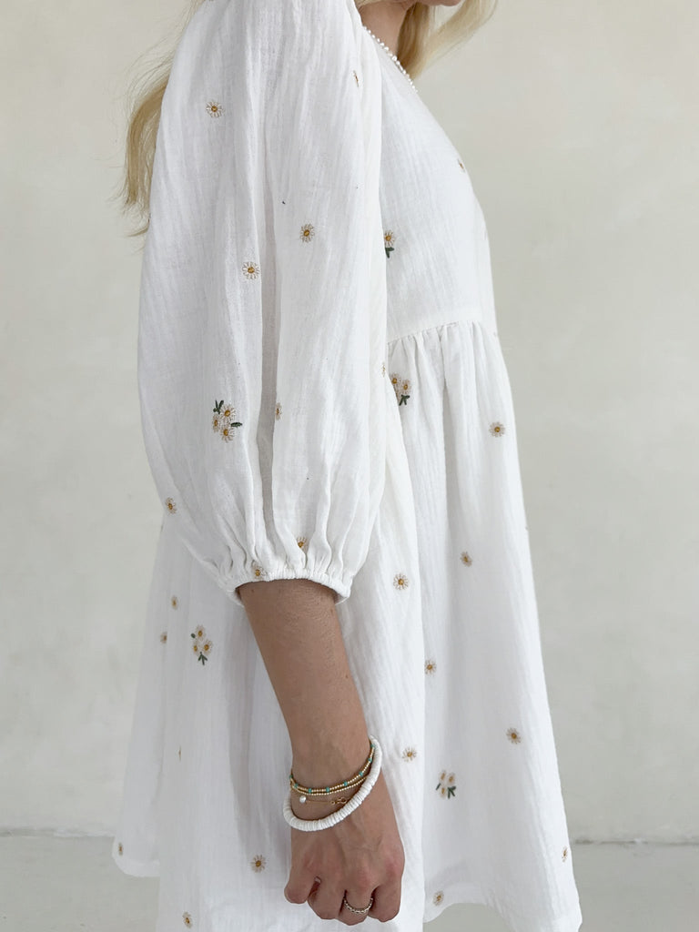 Summertime Embroidered Babydoll Dress - Neutral Ground