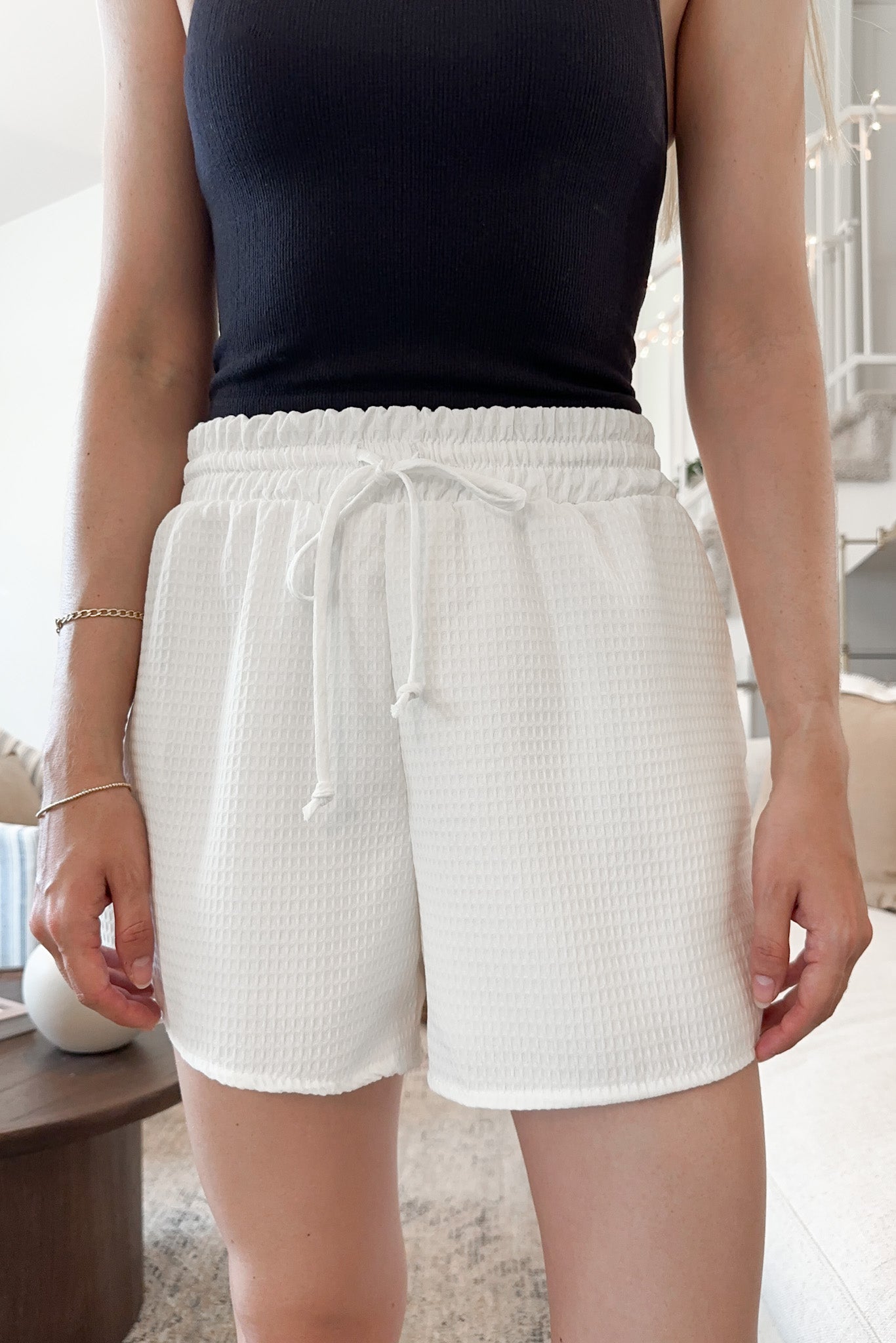Summertime Waffle Shorts in White - Neutral Ground