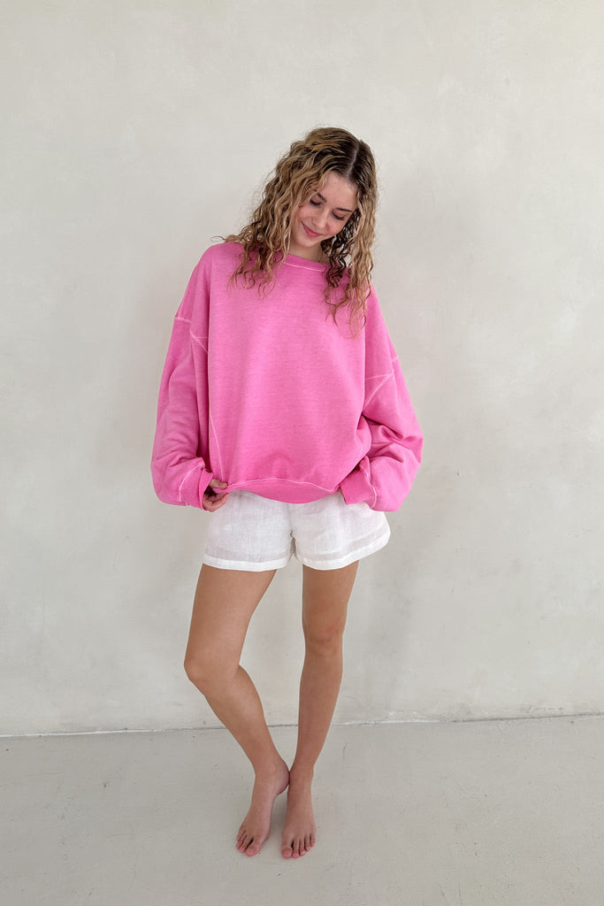 Sundays Pigment Washed Sweatshirt in Raspberry - Neutral Ground