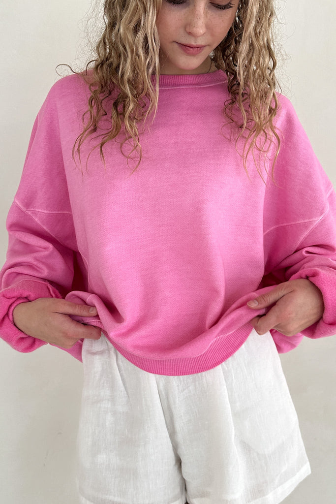 Sundays Pigment Washed Sweatshirt in Raspberry - Neutral Ground