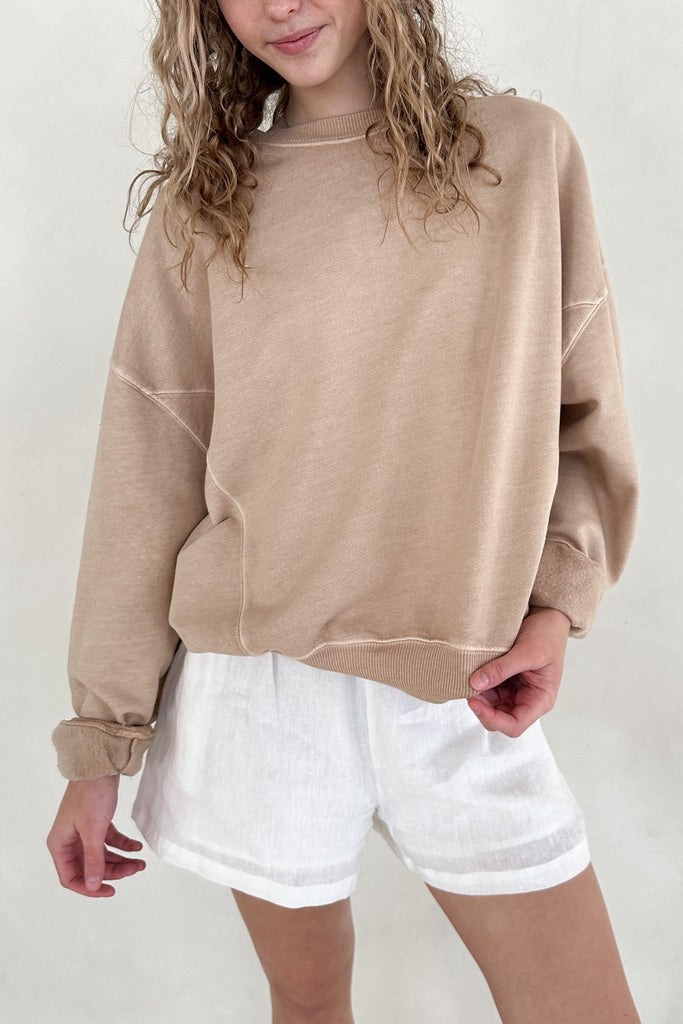 Sundays Pigment Washed Sweatshirt in Toffee - Neutral Ground