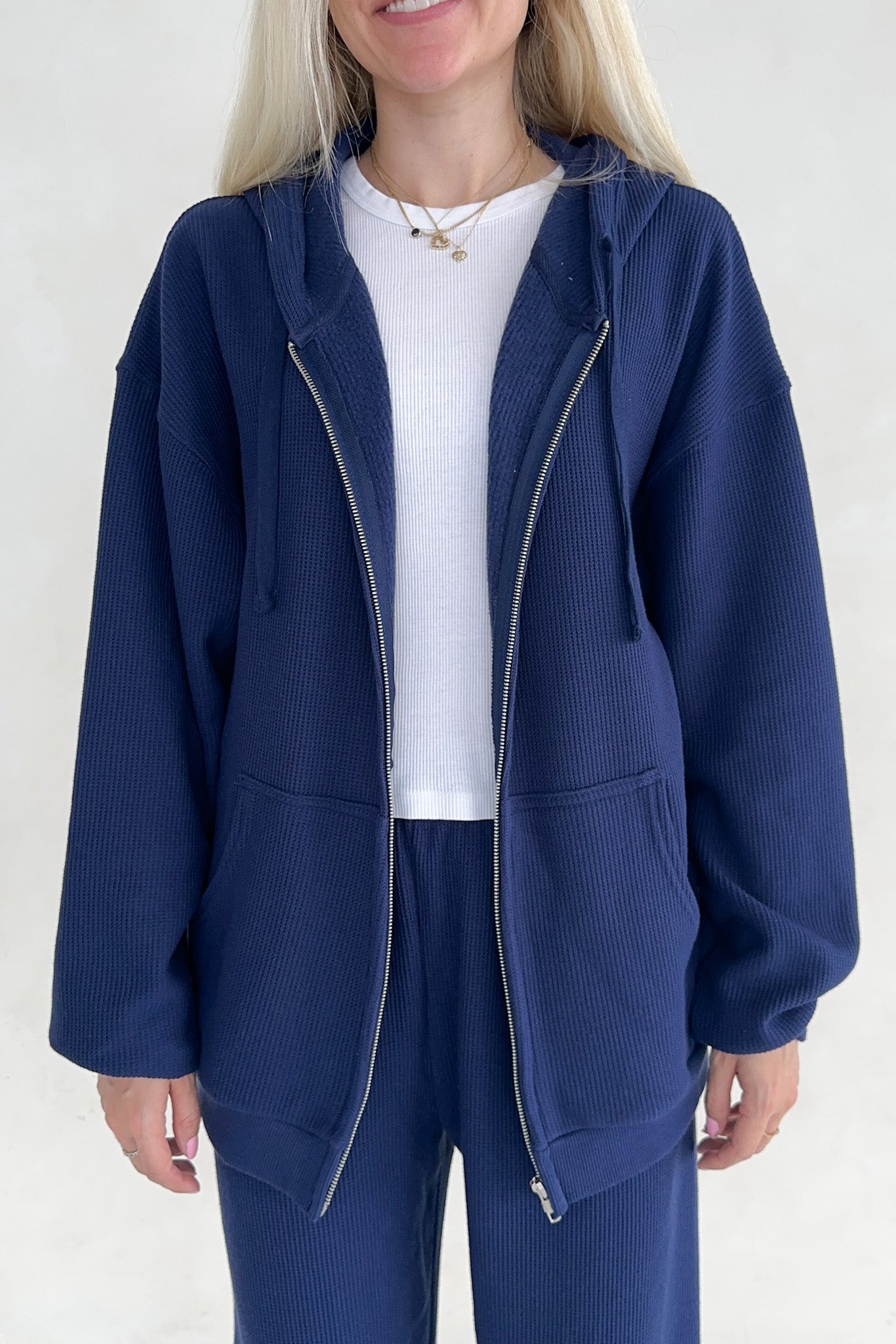 Sundays Waffle Knit Hoodie in Blueberry Latte - Neutral Ground