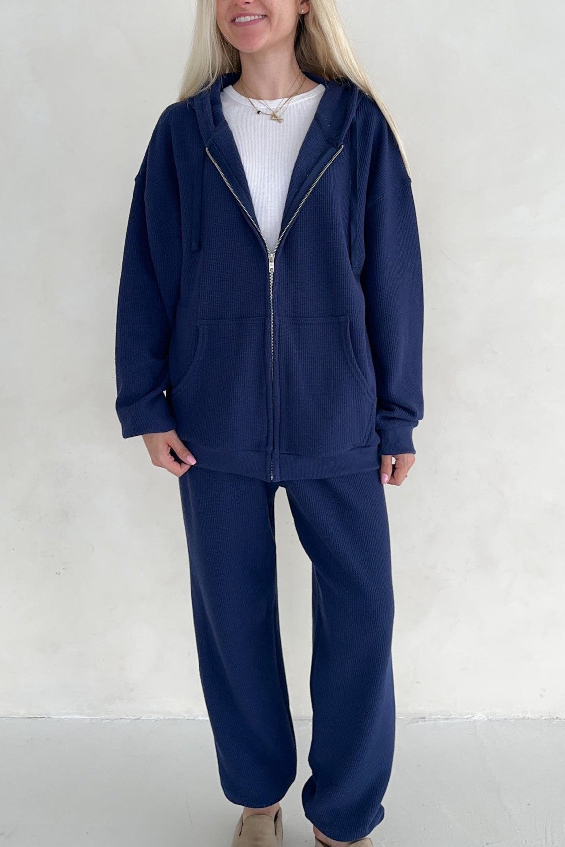 Sundays Waffle Knit Hoodie in Blueberry Latte - Neutral Ground