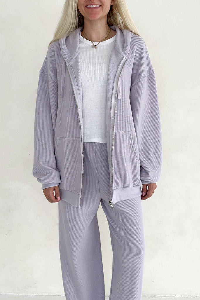 Sundays Waffle Knit Hoodie in Lavender Swirl - Neutral Ground