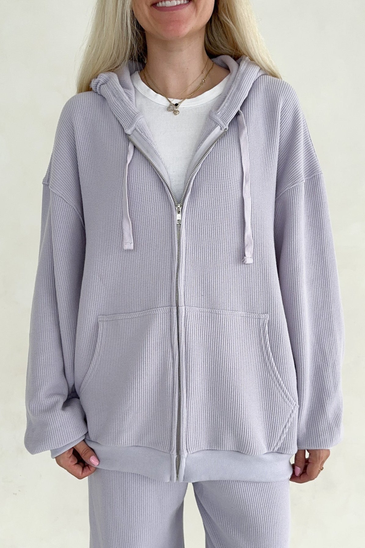 Sundays Waffle Knit Hoodie in Lavender Swirl - Neutral Ground
