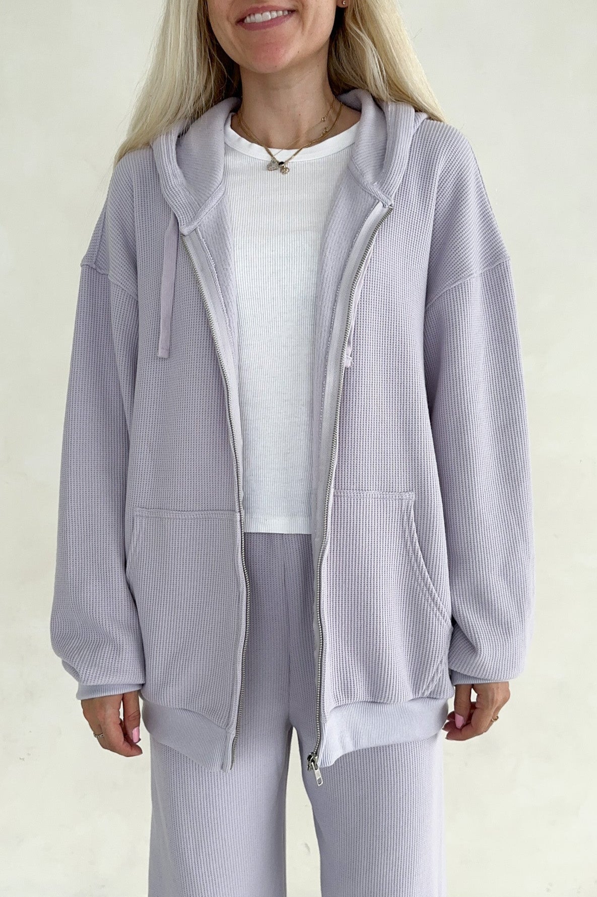 Sundays Waffle Knit Hoodie in Lavender Swirl - Neutral Ground