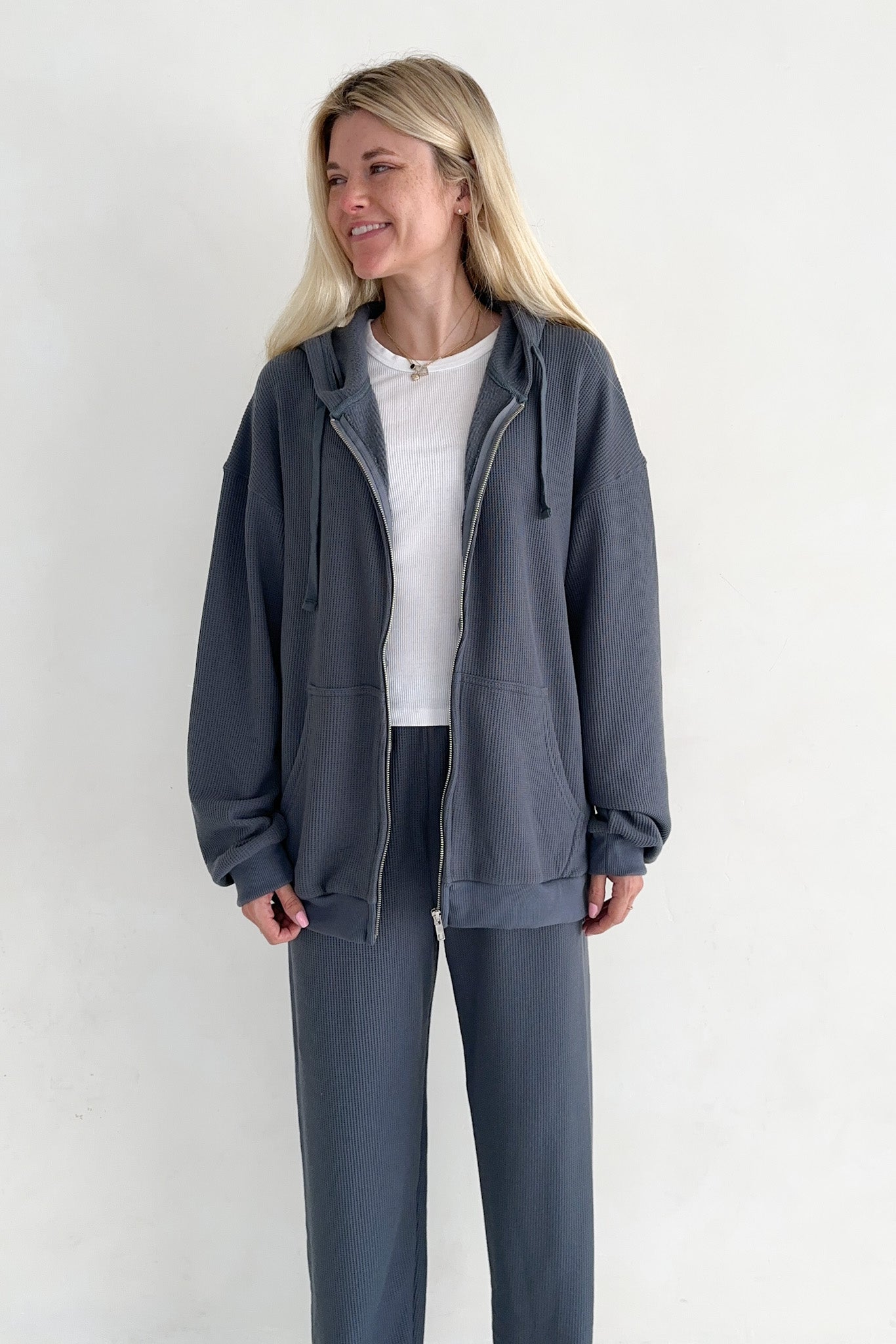 Sundays Waffle Knit Hoodie in London Fog - Neutral Ground