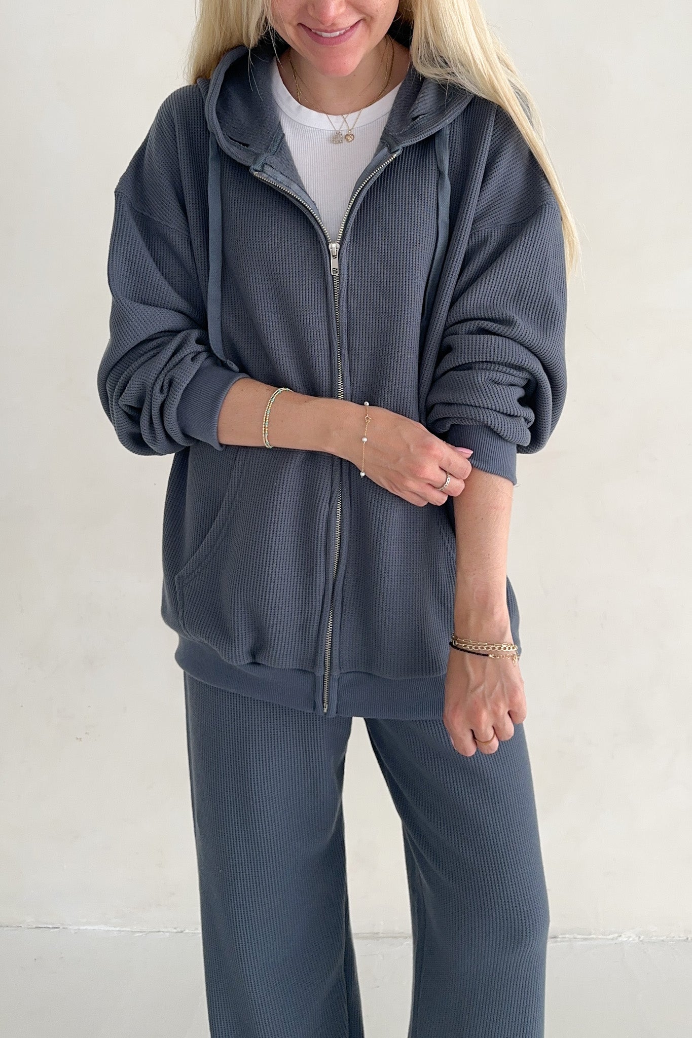 Sundays Waffle Knit Hoodie in London Fog - Neutral Ground