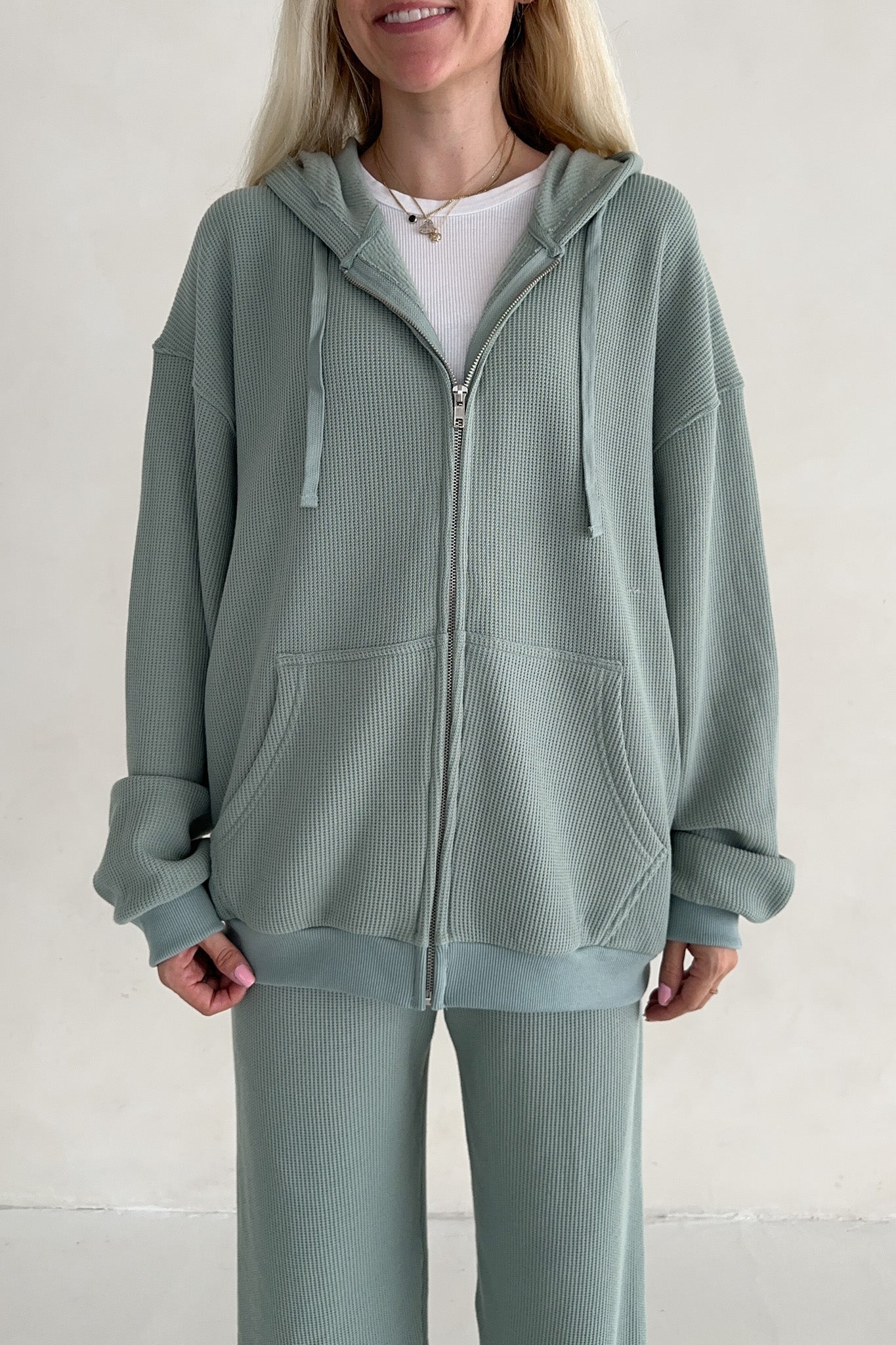 Sundays Waffle Knit Hoodie in Pistachio - Neutral Ground