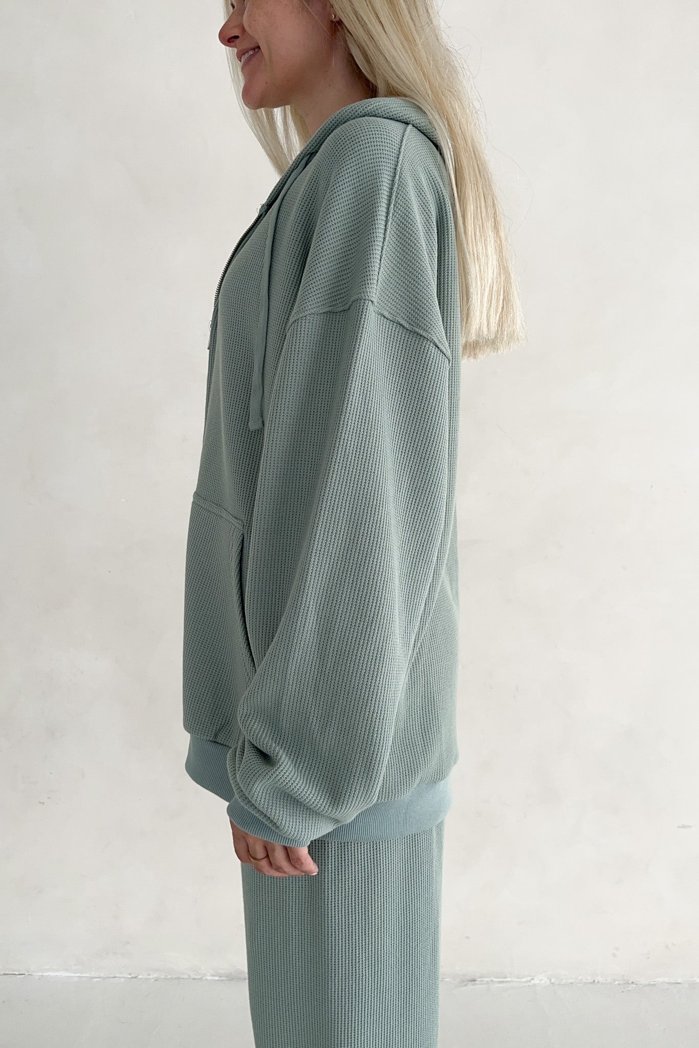 Sundays Waffle Knit Hoodie in Pistachio - Neutral Ground