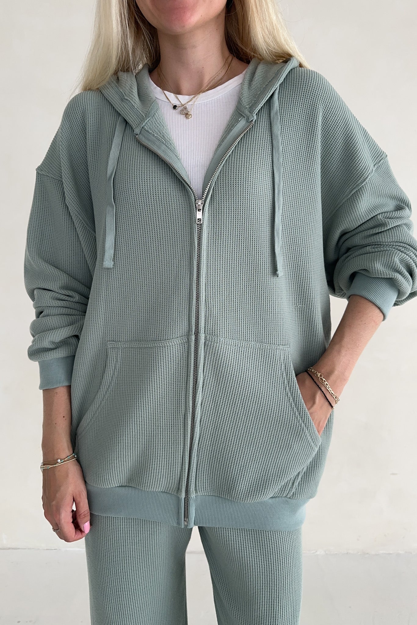 Sundays Waffle Knit Hoodie in Pistachio - Neutral Ground