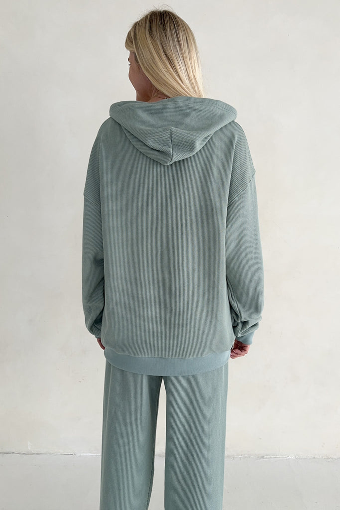 Sundays Waffle Knit Hoodie in Pistachio - Neutral Ground