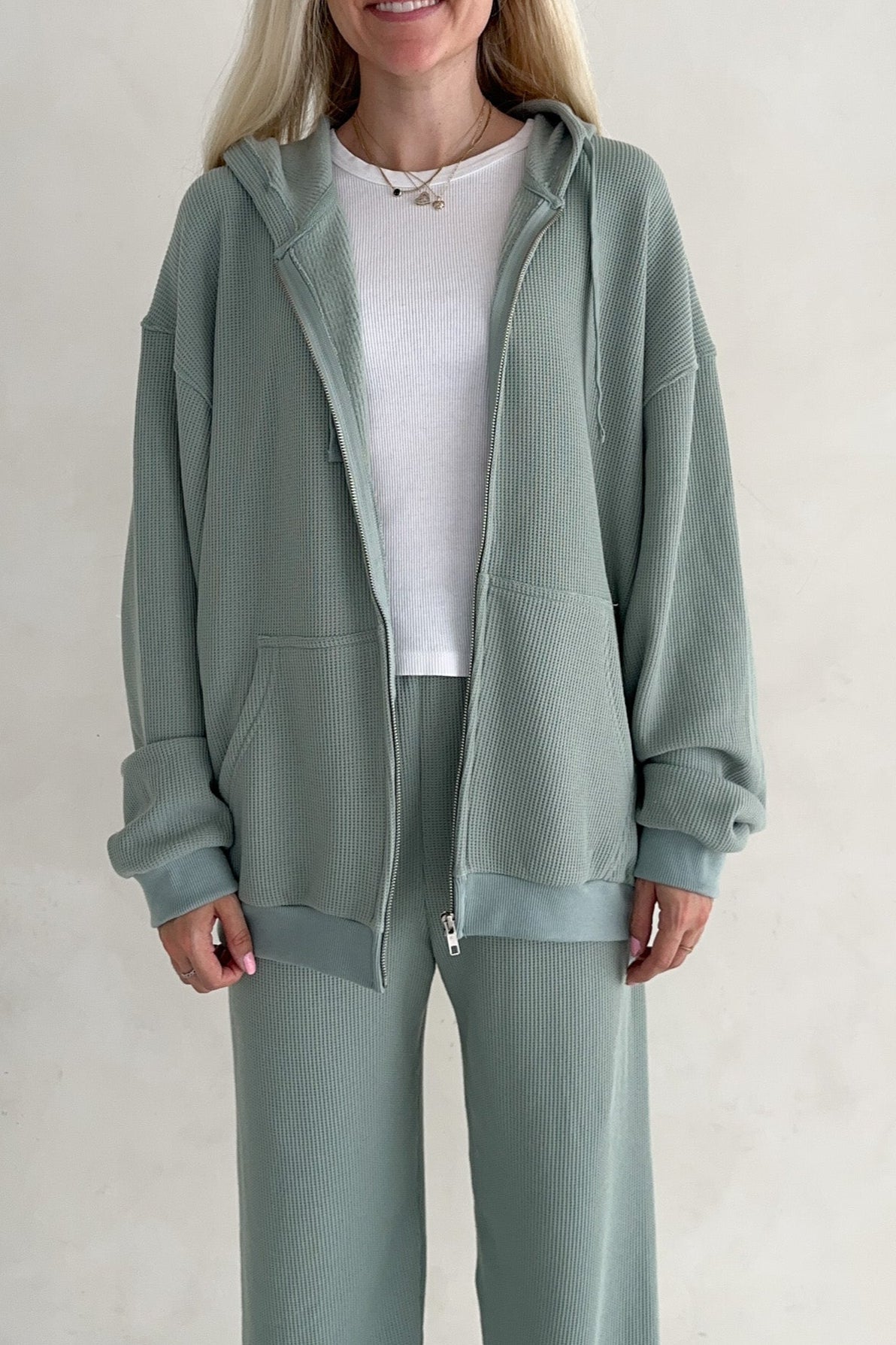 Sundays Waffle Knit Hoodie in Pistachio - Neutral Ground