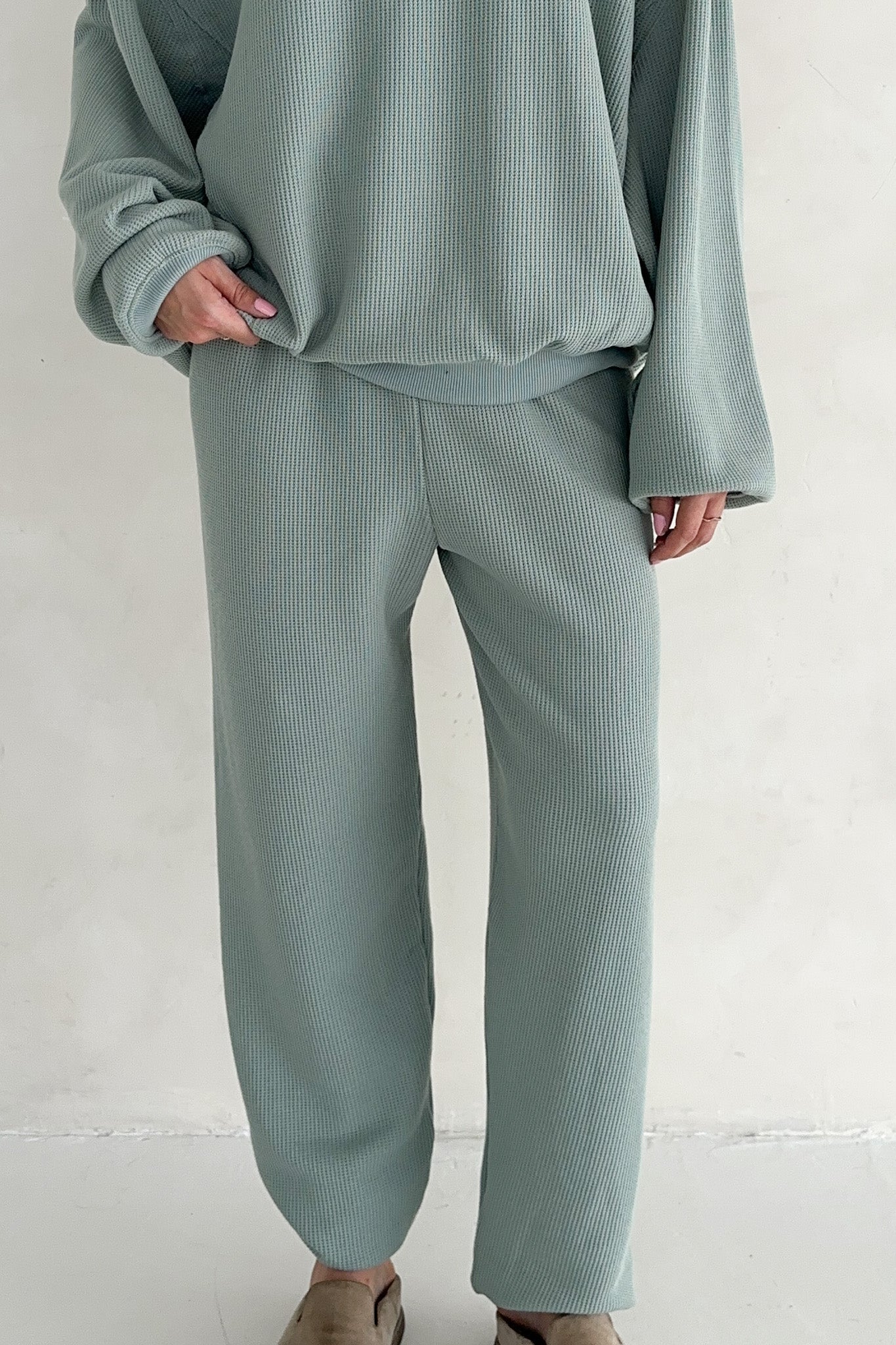Sundays Waffle Knit Pants in Pistachio - Neutral Ground