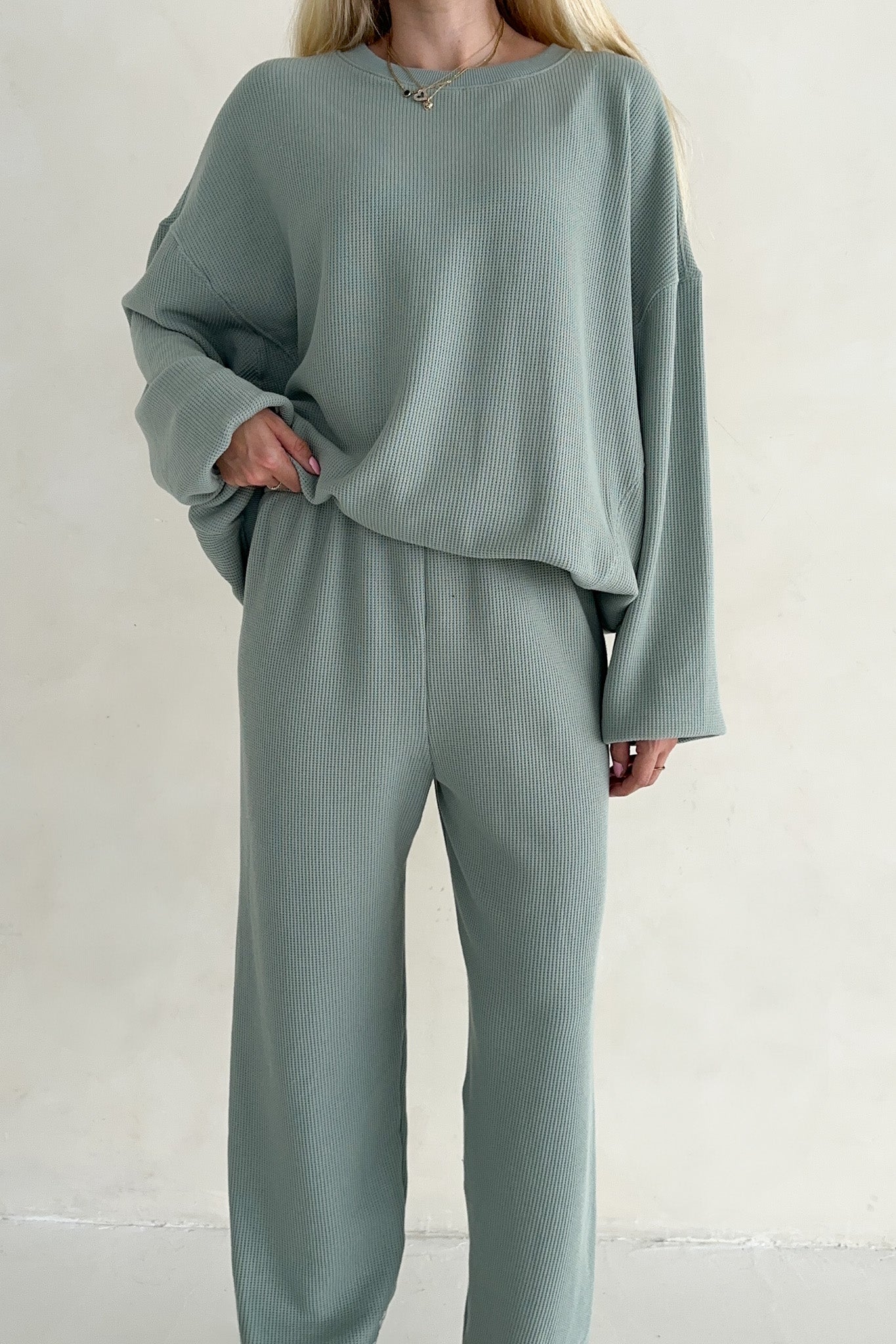 Sundays Waffle Knit Pants in Pistachio - Neutral Ground