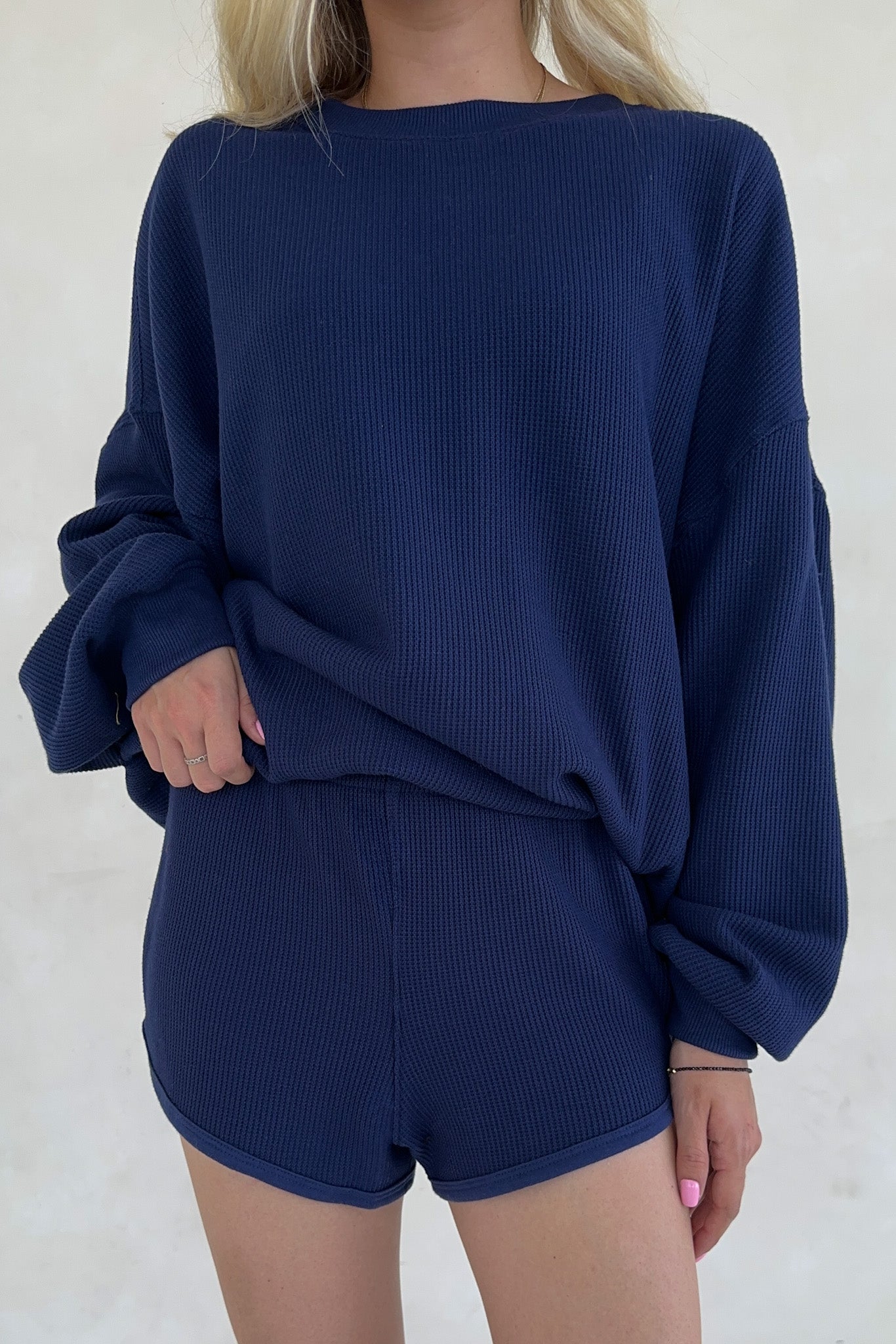 Sundays Waffle Knit Shorts in Blueberry Latte - Neutral Ground